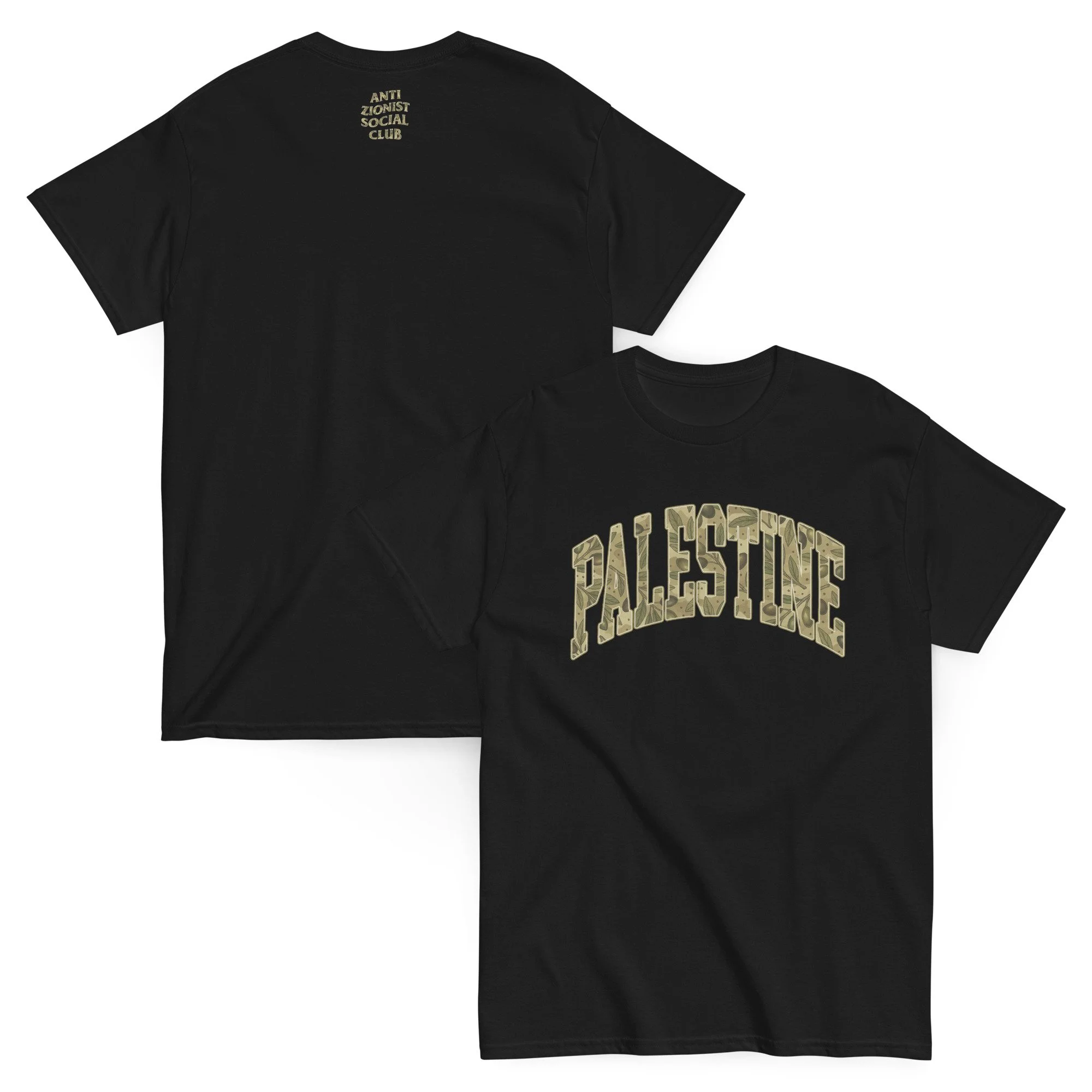 AZSC x Netwalker13 Tee – Olive Brigade College, official Anti Zionist Social Club Palestine College tee.