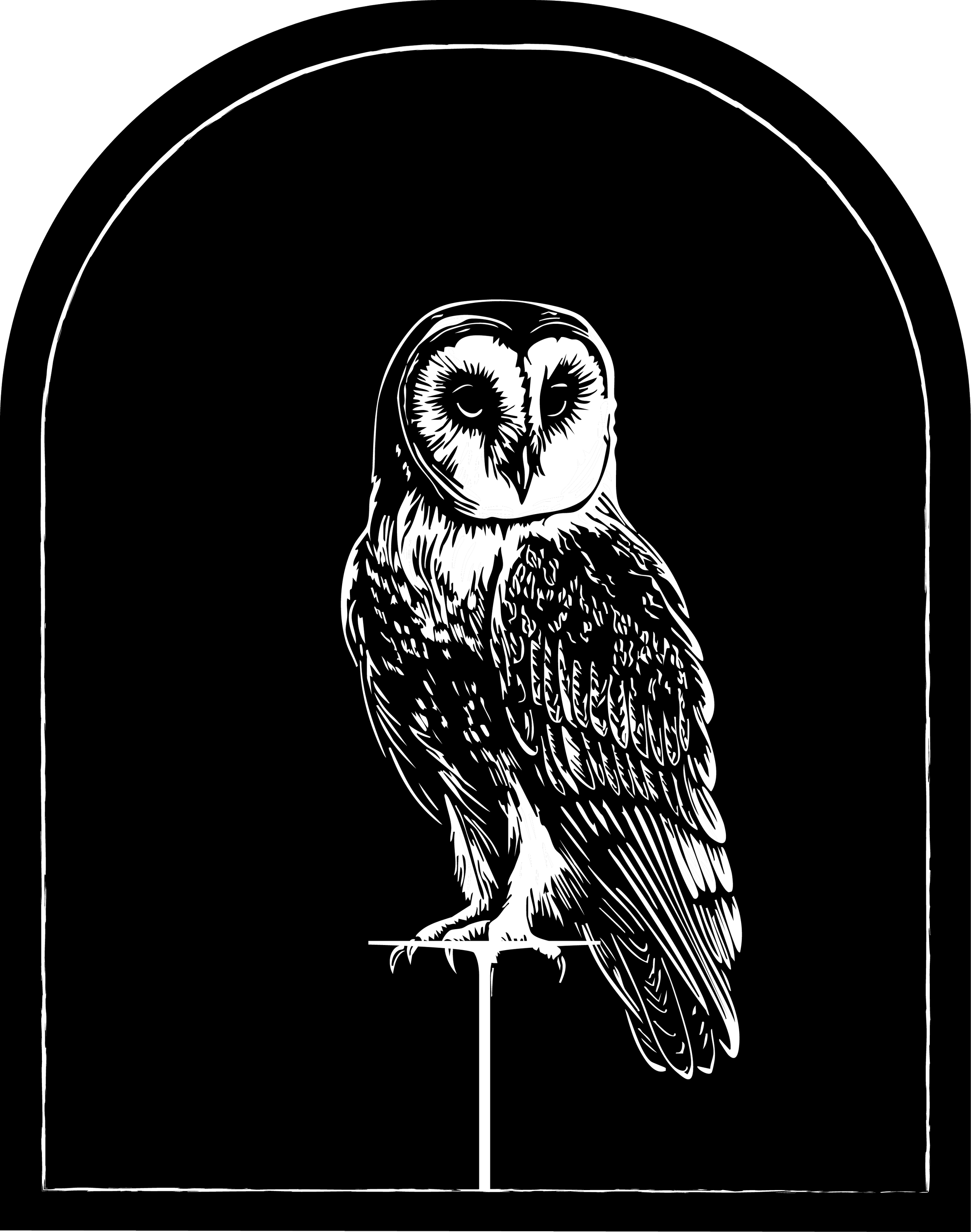 Eunoia Mental Health and Wellness in NJ logo: a black-and-white illustration of a barn owl perched on a stand, with a large circular window or arch in the background.