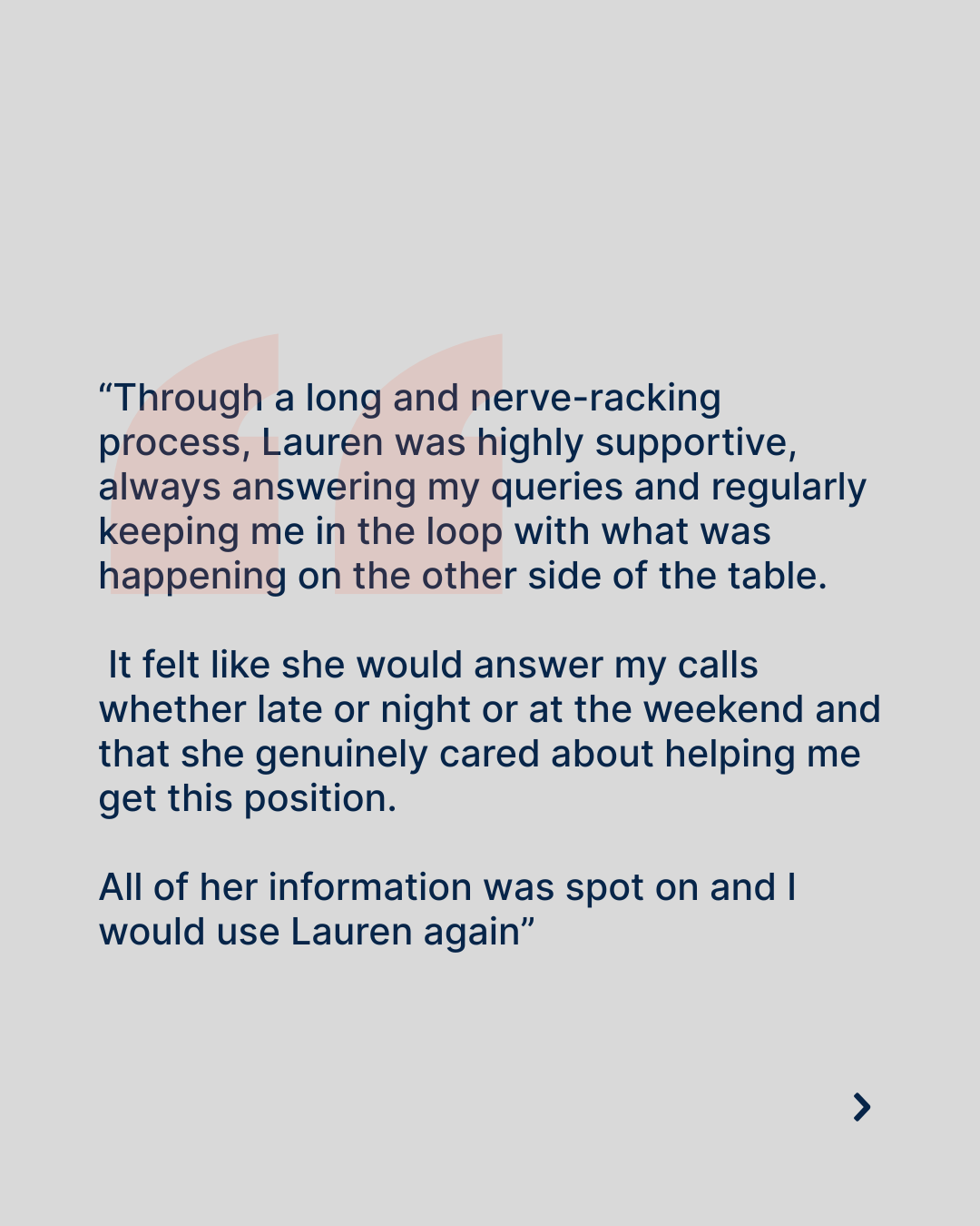 A page of text with quotes about Lauren, a supportive colleague, with a pink logo or design faintly visible in the background.