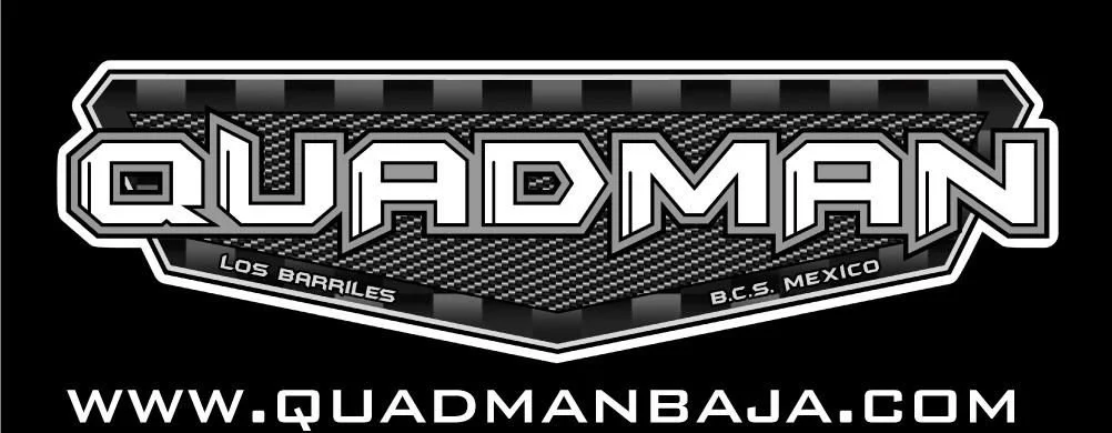 Logo for Quadman Baja with text 'QUADMAN', 'Los Barriles', 'B.C.S. Mexico', and website www.quadmanbaja.com