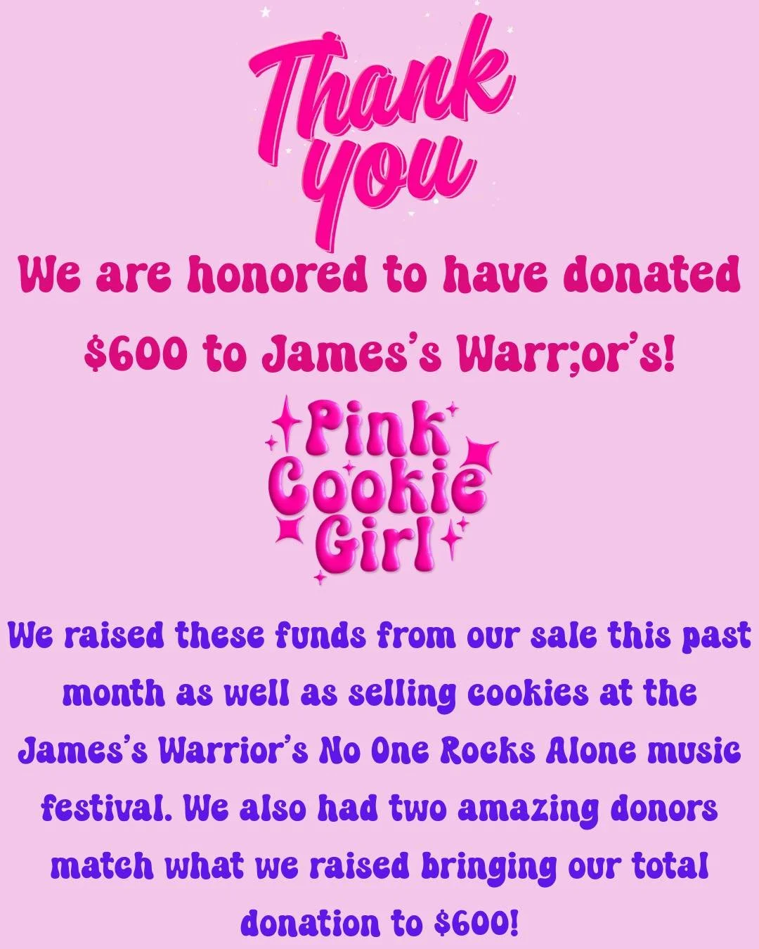 We are honored to have donated $600 to @jameswarriors!  This money will go directly to our community to raise awareness for suicide prevention and awareness. As someone who didn&rsquo;t want to be alive at one point in my life, this donation means mo