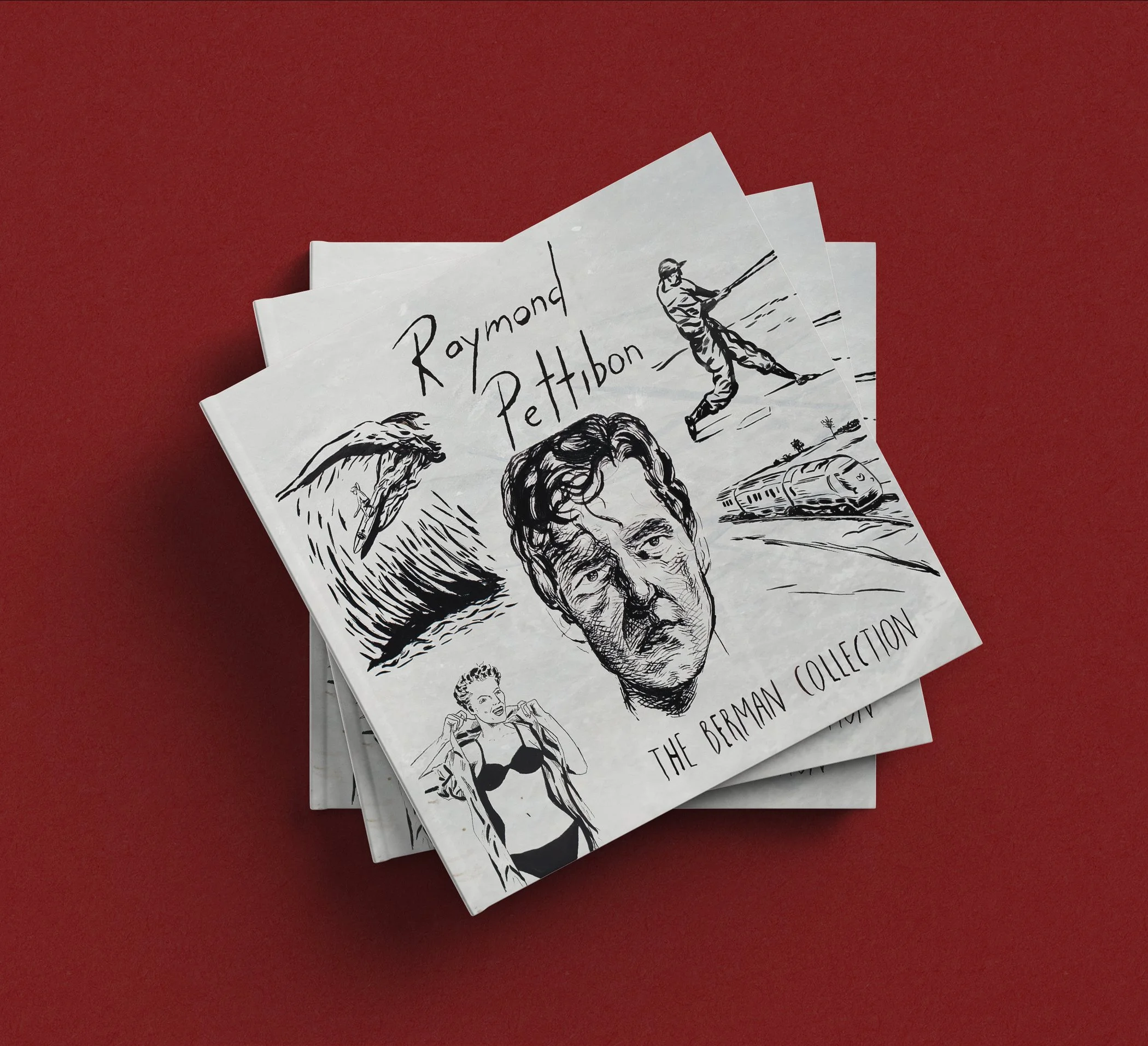 Raymond Pettibon the Berman Collection 3 books on a table