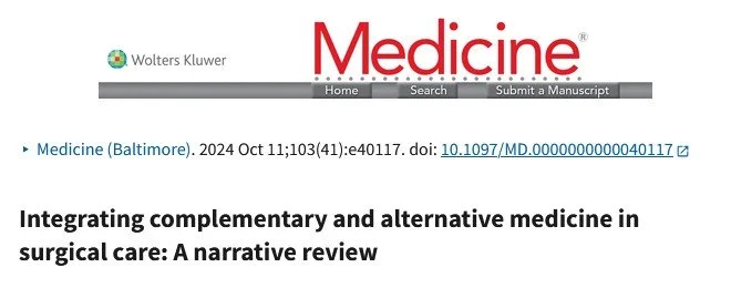 Screenshot of an academic journal article titled 'Integrating complementary and alternative medicine in surgical care: A narrative review' from the Medicine (Baltimore) journal.