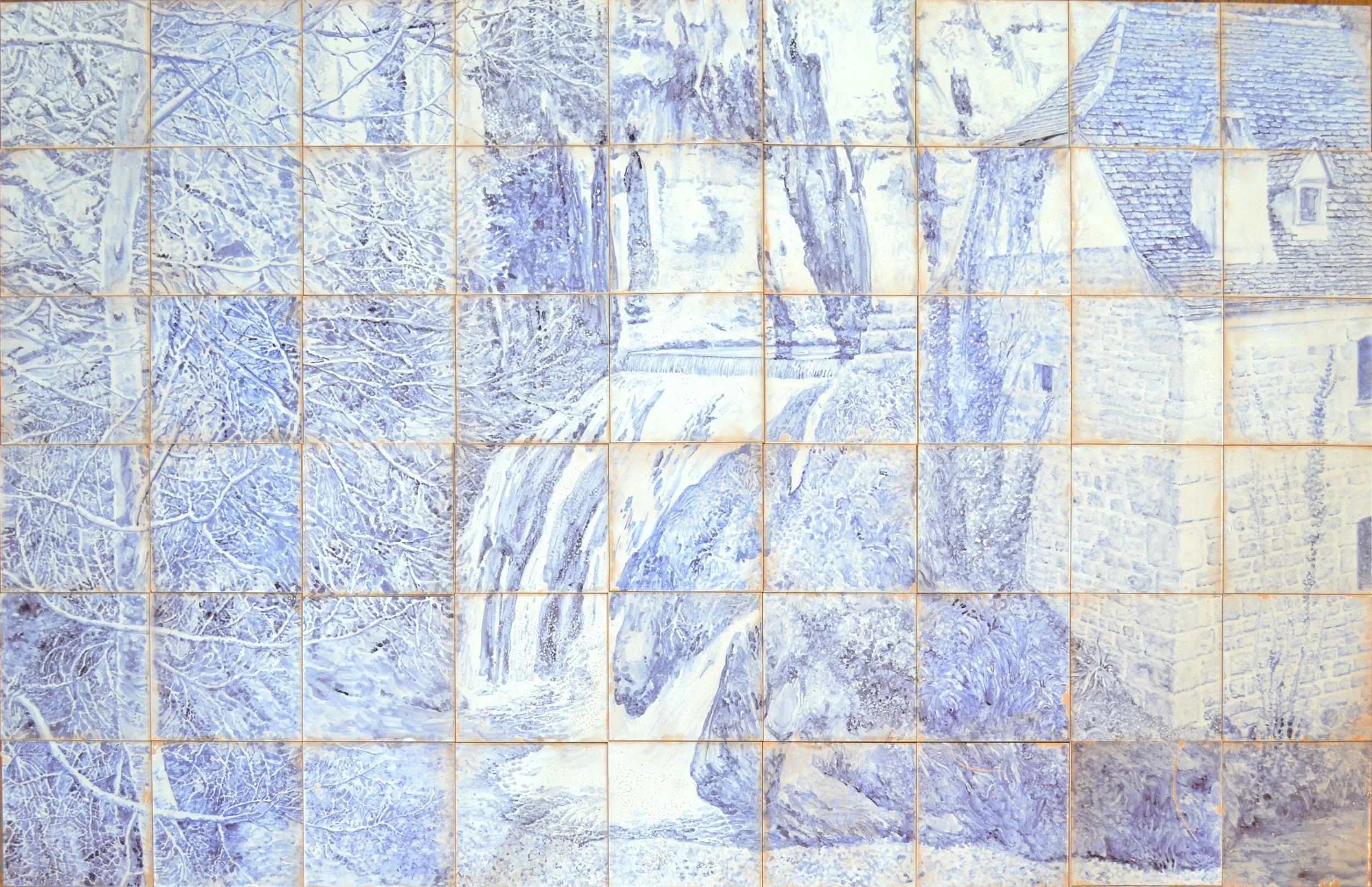 Fontaine de la Pescalerie (département du Lot). 54 carreaux de faïence peints à la main dans le style des azulejos.