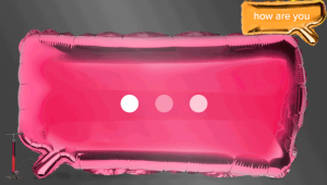 Pink speech bubble with three white dots and a small orange banner in the top right corner that says 'how are you'.