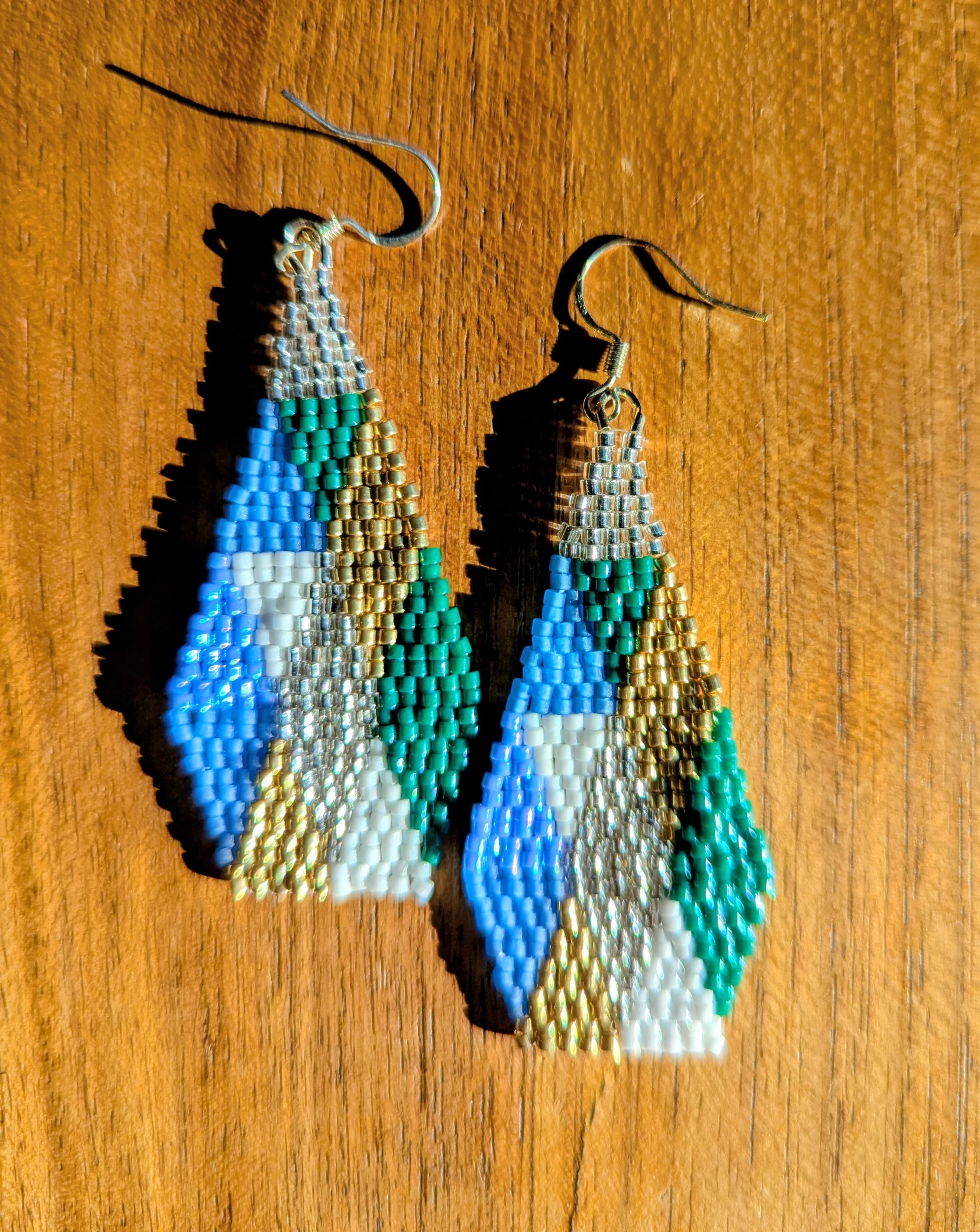 Patterned Pentagram Earrings - Greens