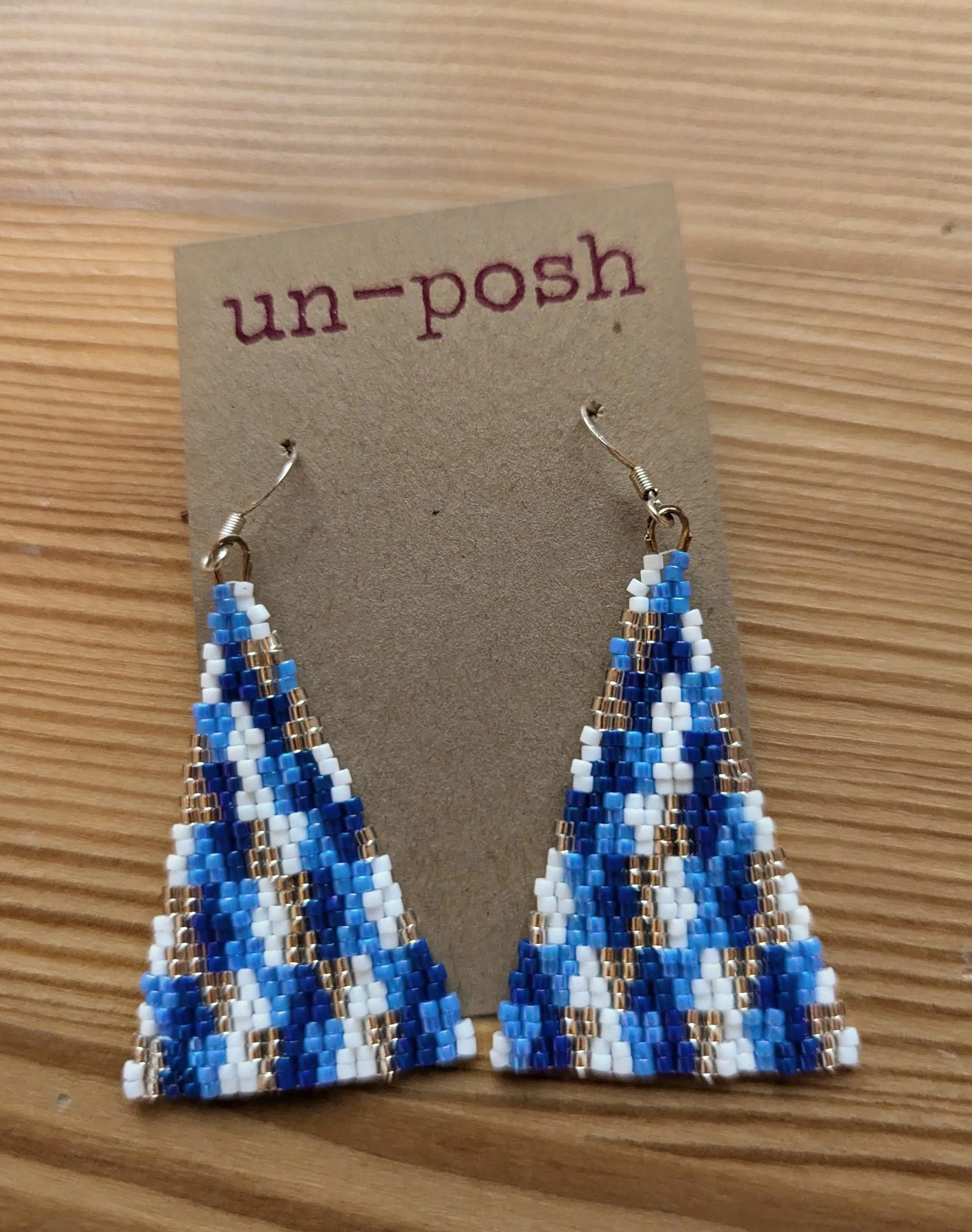 Blue, Silver, White Triangle Earrings