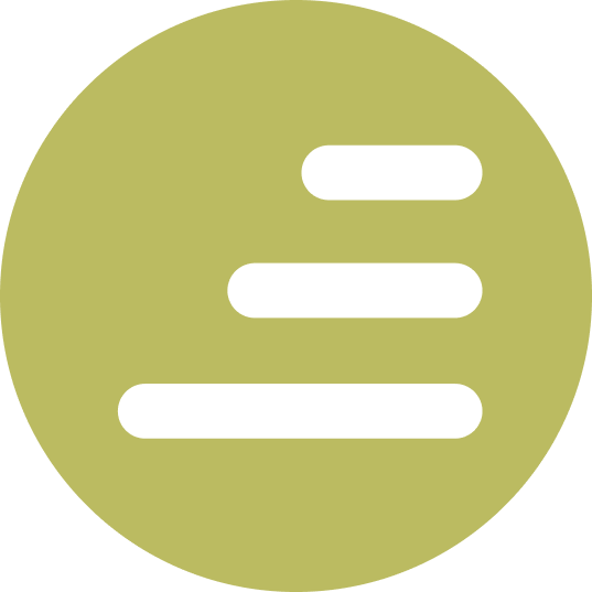 A stylized icon with three horizontal black lines on a circular greenish background.