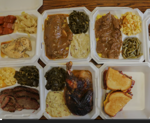Come enjoy several takeout containers filled with a variety of Southern comfort foods.