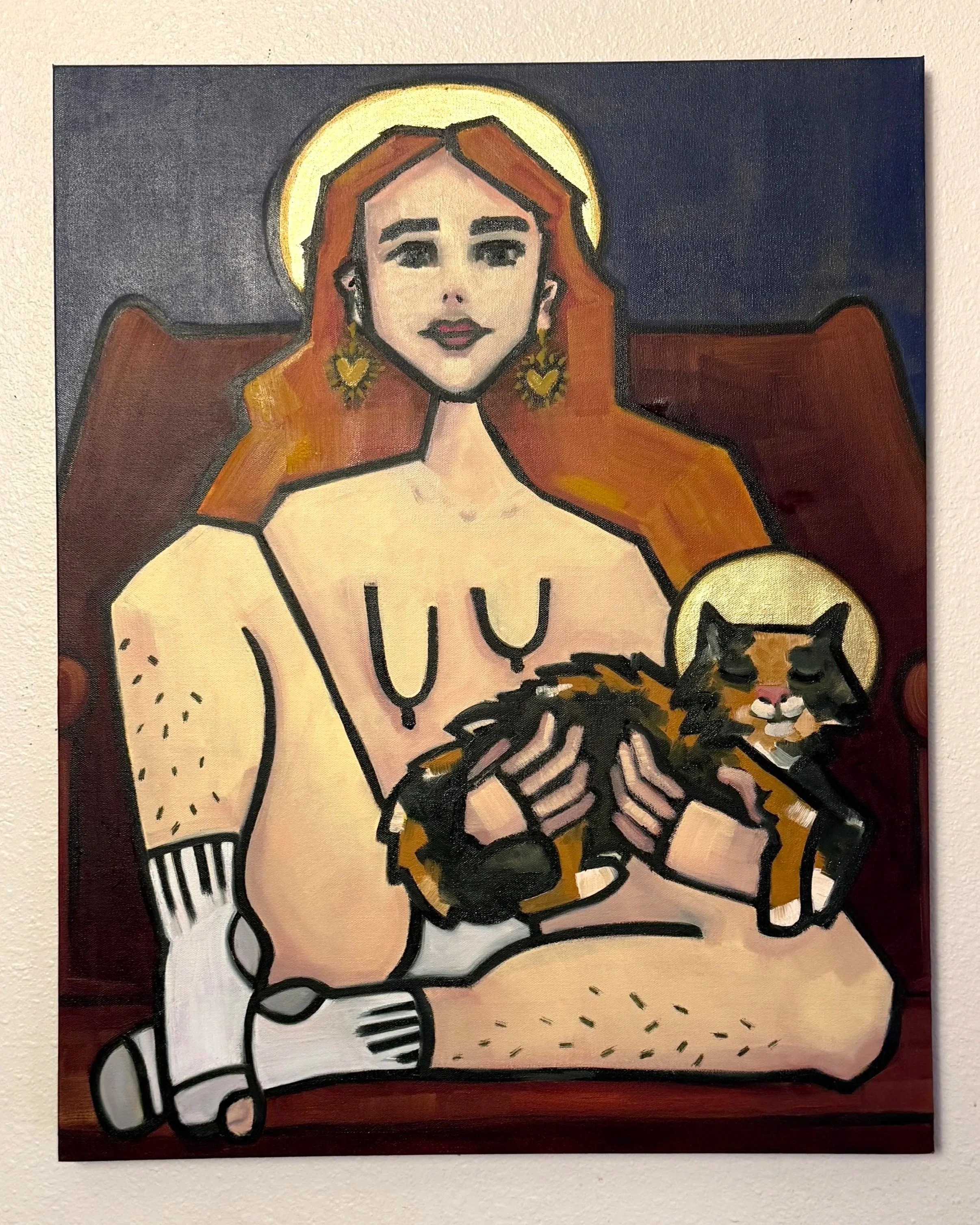Domestic Devotion, 24"x38" Oil on canvas with gold leaf