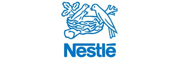 Nestlé logo with two birds perched on a branch above the company name.