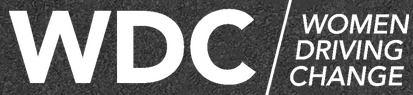 Logo with "WDC" and "Women Driving Change" text on a dark background.