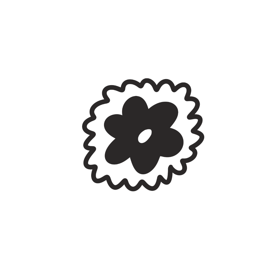 black flower with white center and black squiggly outline