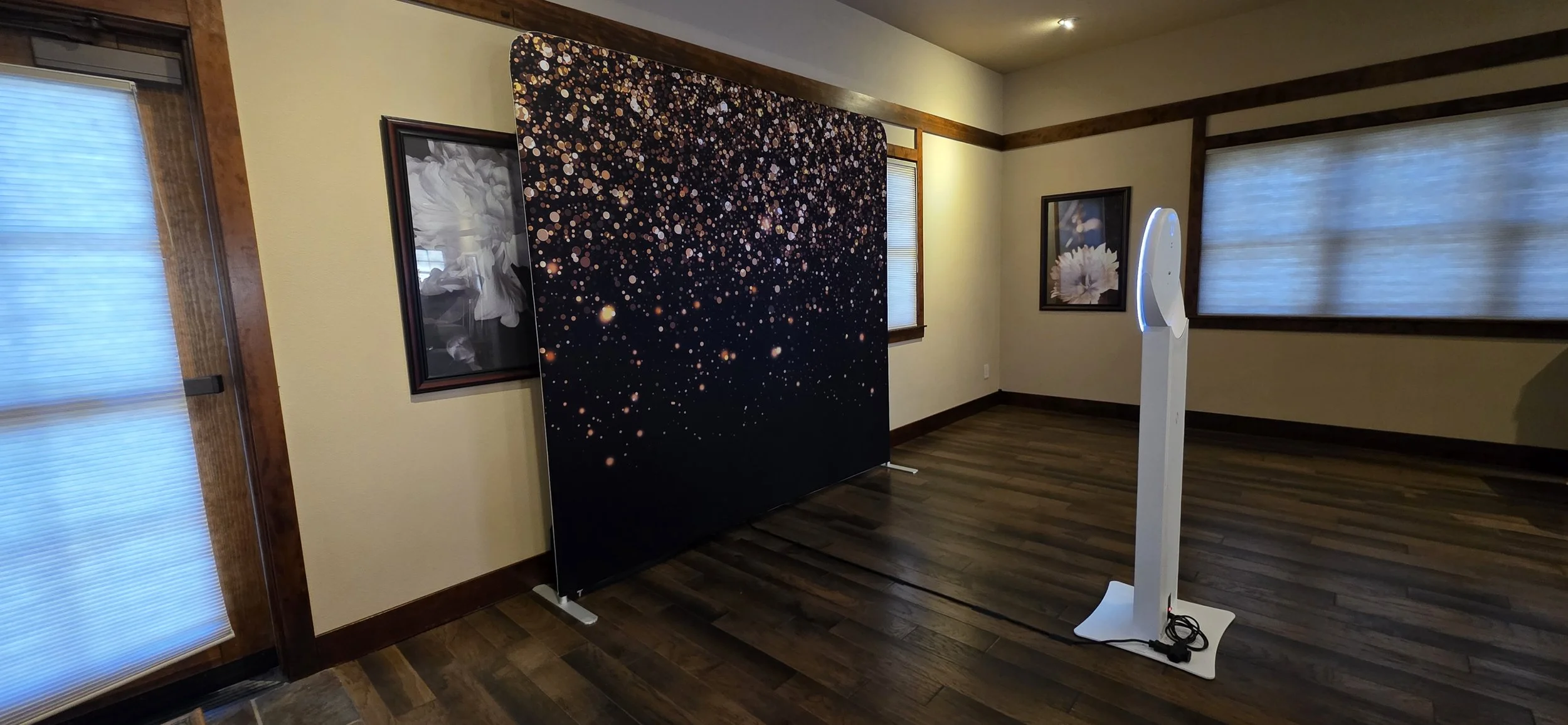 Sunset Sound Events, with our photo booth, you can also choose a stylish backdrop to elevate every snapshot. From elegant textures to themed designs, the backdrop helps create a polished, picture‑perfect setting your guests will love.