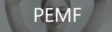 Text reading 'PEMF' over a woman with arms raised