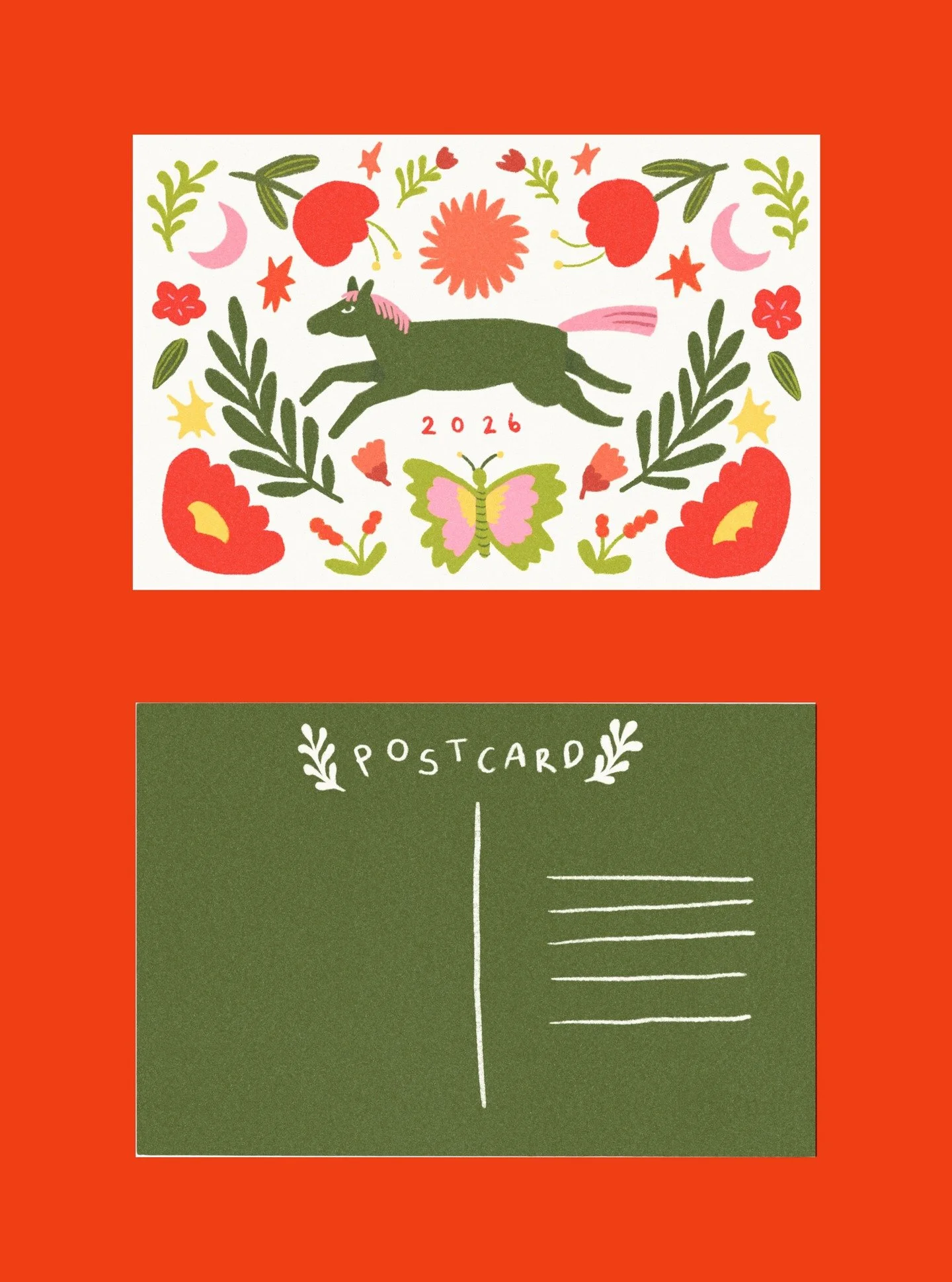 happy new year!

this is my very quick spontaneous entry to @alchemai 's year of the horse themed postcard competition 

to me, the new year always reminds me of growth and renewal, hence why i included so much flora and natural tones in my design. i