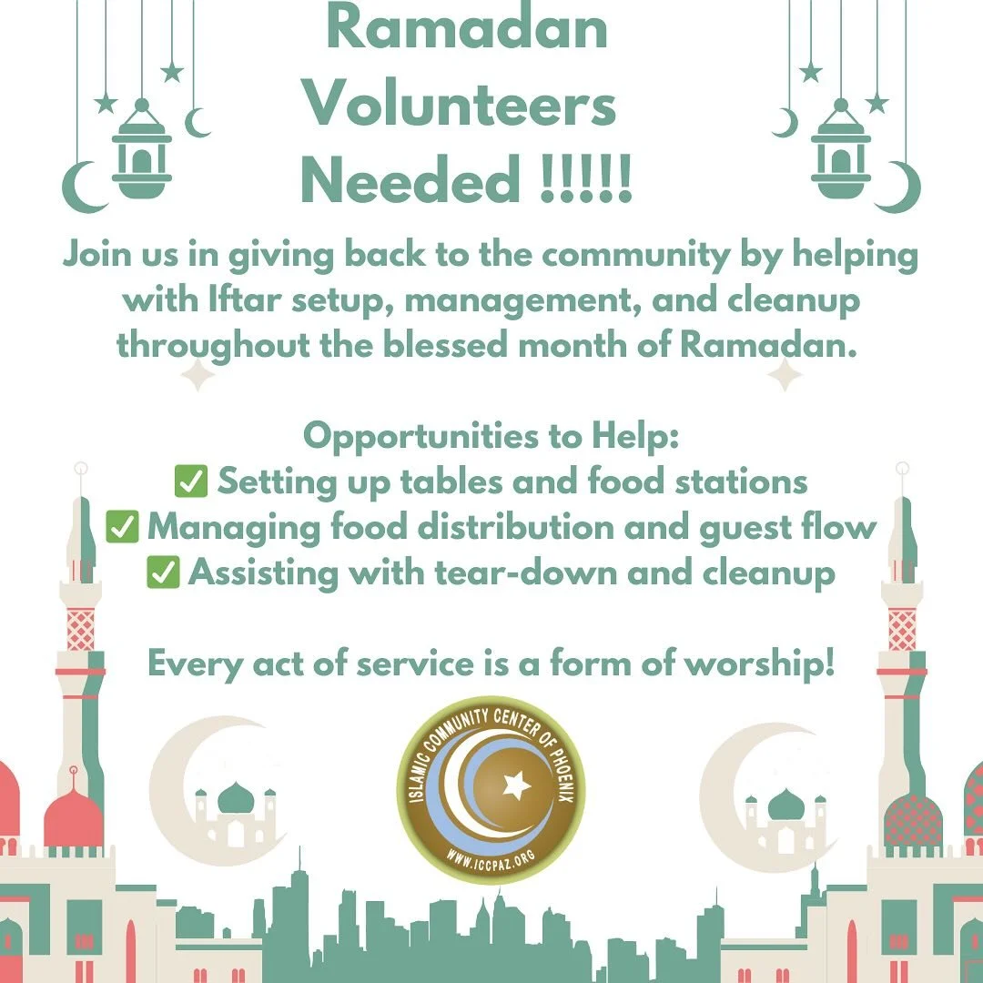 Volunteer for Iftar at the Masjid This Ramadan!

Join us in giving back to the community by helping with Iftar setup, management, and cleanup throughout the blessed month of Ramadan. Your support ensures a smooth and welcoming experience for everyone