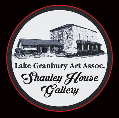 Logo of Lake Granbury Art Association featuring a drawing of the Stanley House Gallery