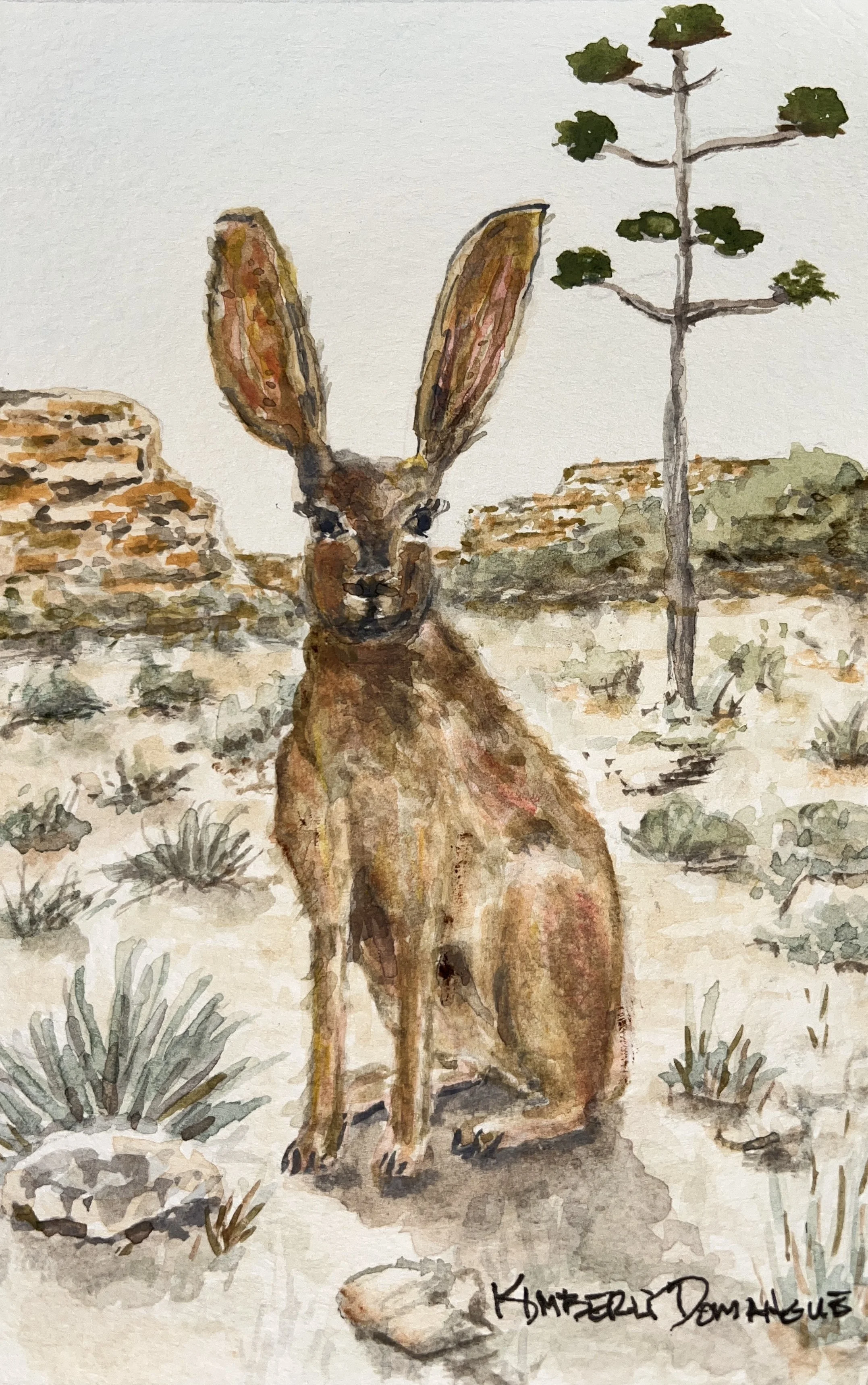 'Between the Sage' 4x6 Watercolor whimsical miniature