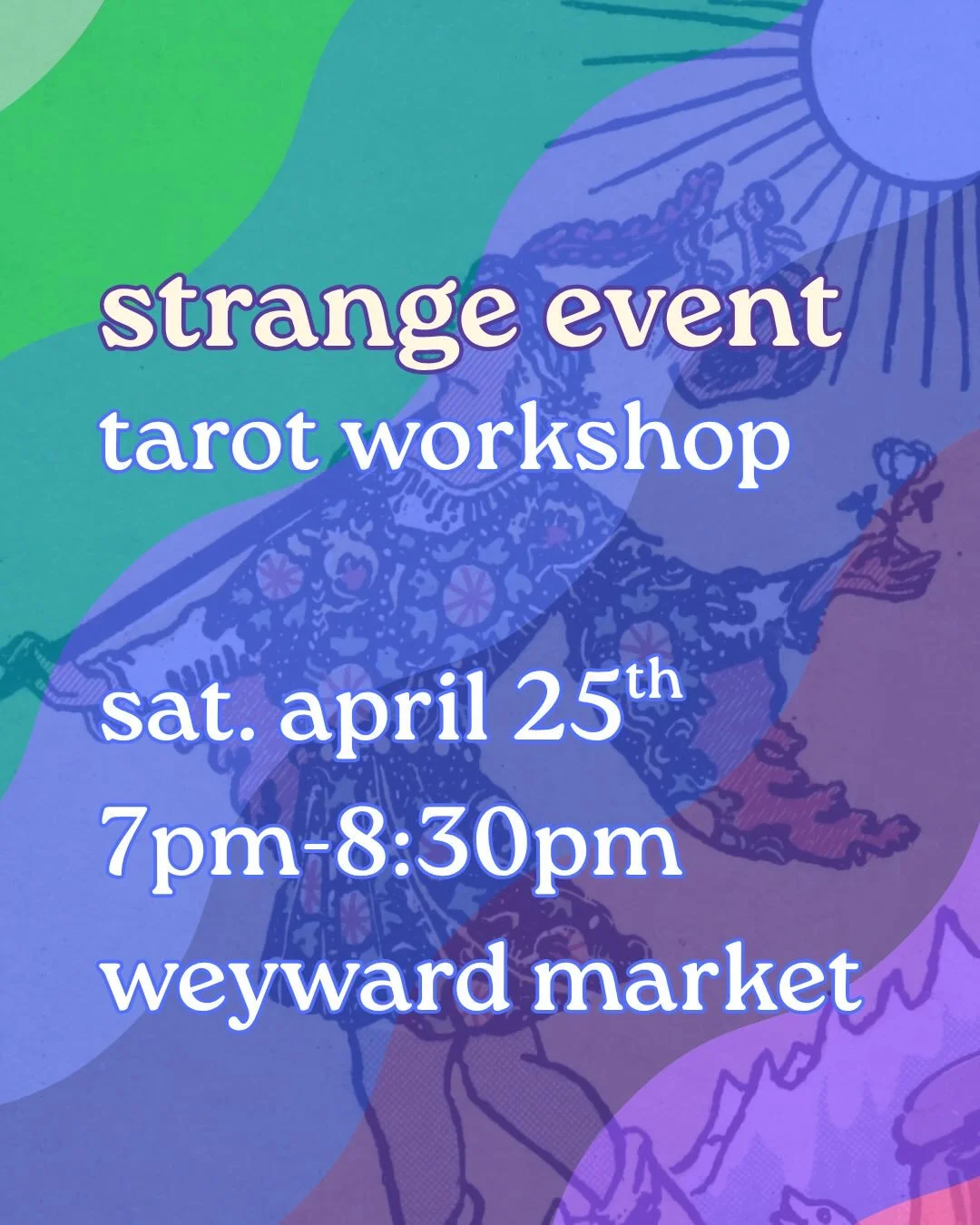 The Tarot Workshop is the perfect way to start navigating your tarot journey. Bring your deck, your notebook, and questions!

This interactive tarot setting is structured to develop your tarot reading skills. Part open discussion and part group pract