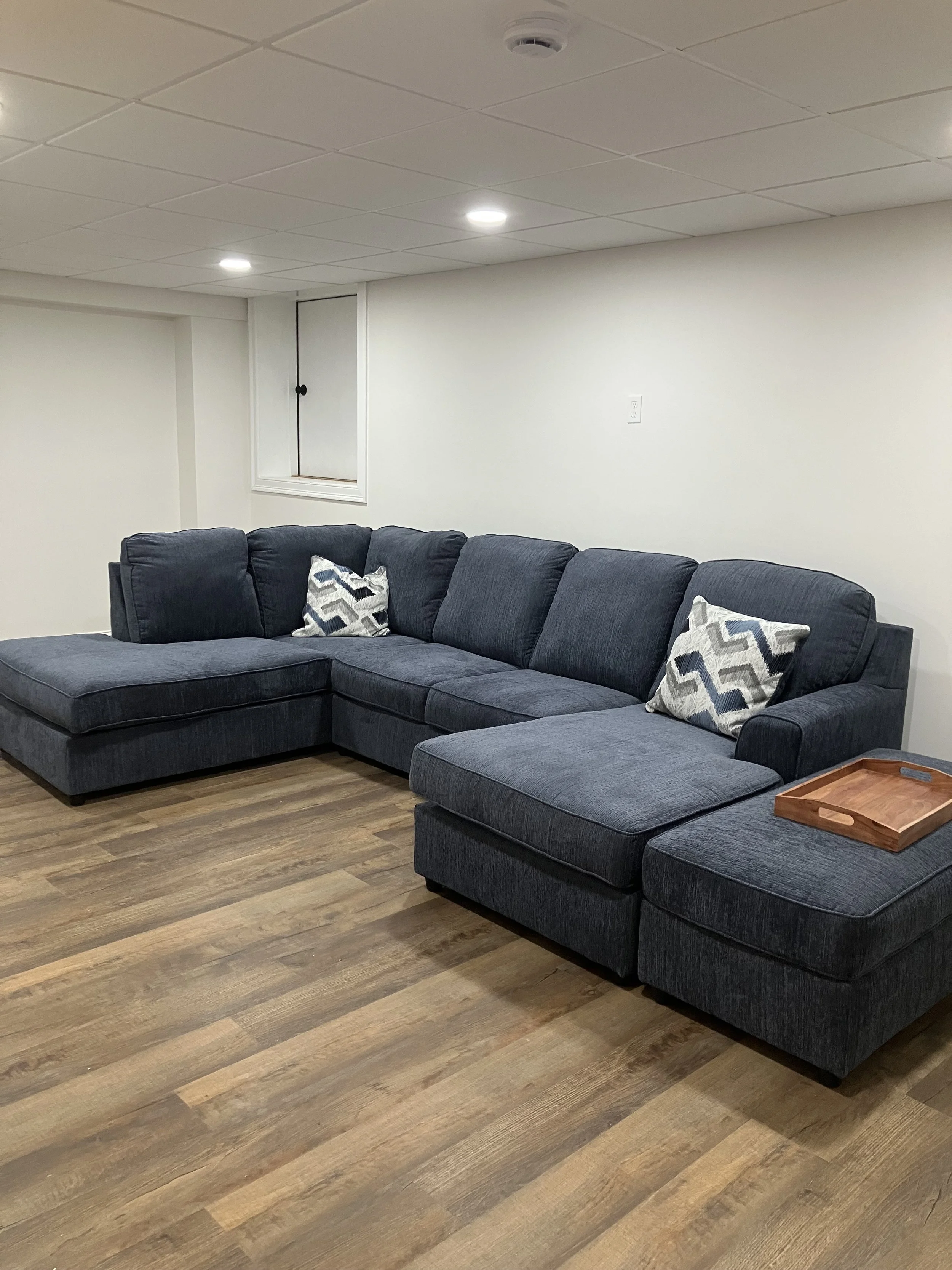 Basement Media Room with Sectional Couch