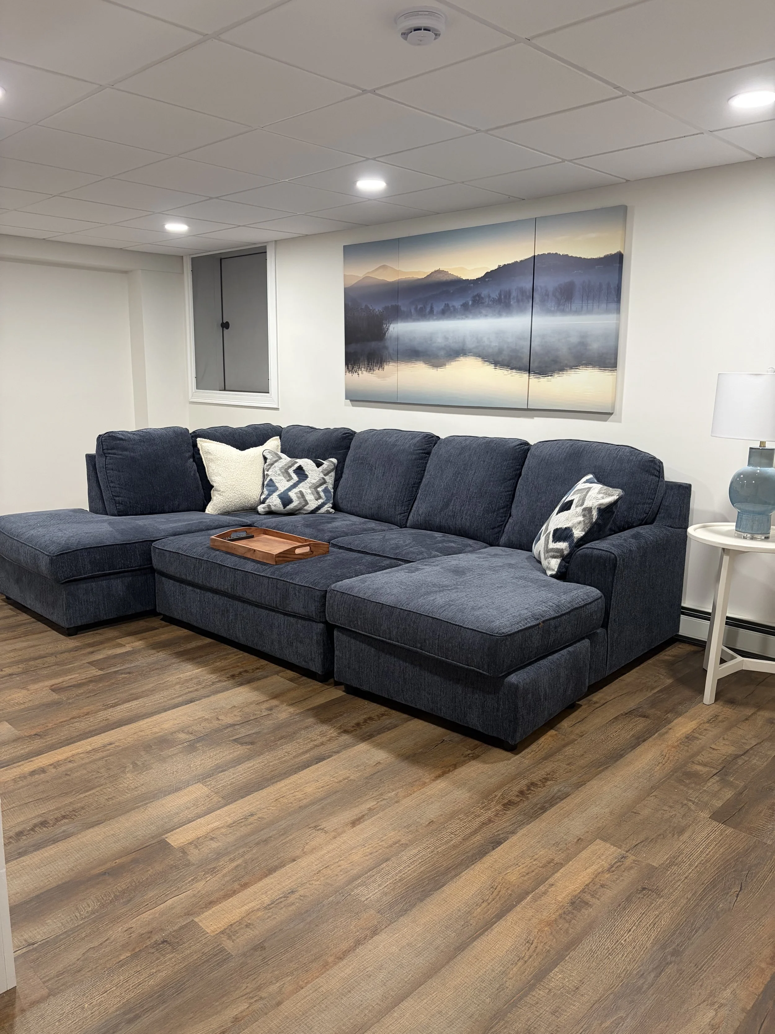 Basement Media Room with Sectional Couch 