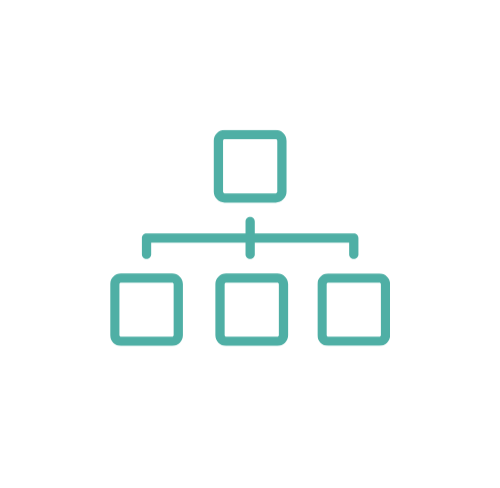 Organizational chart with one box at the top connected to three boxes below.