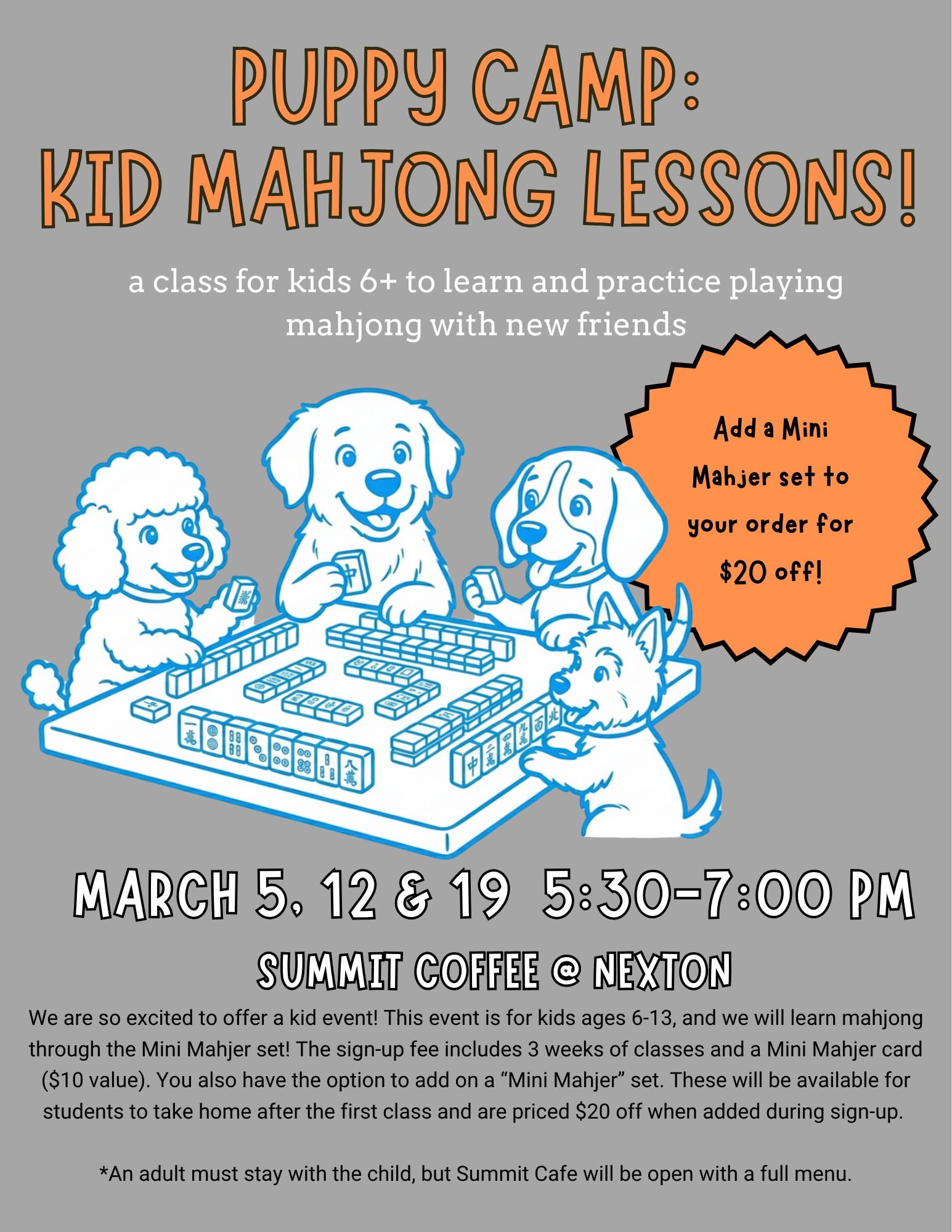 Puppy Camp:  Kid Mahjong Lessons! (March 2026)