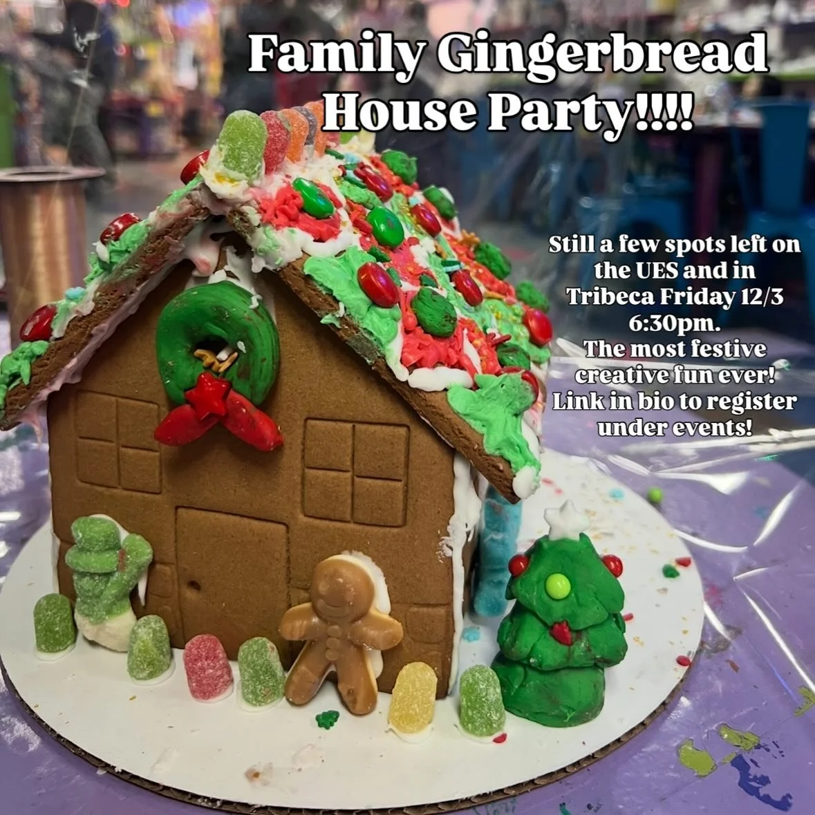 Our gingerbread houses are much &gt; than others!
The most magical supplies including piping bags, edible glitter, candy clay, sugar pop ons, and so so much more! Get one of the last few spots while you can ❤️. Inquire about hosting your own gingerbr