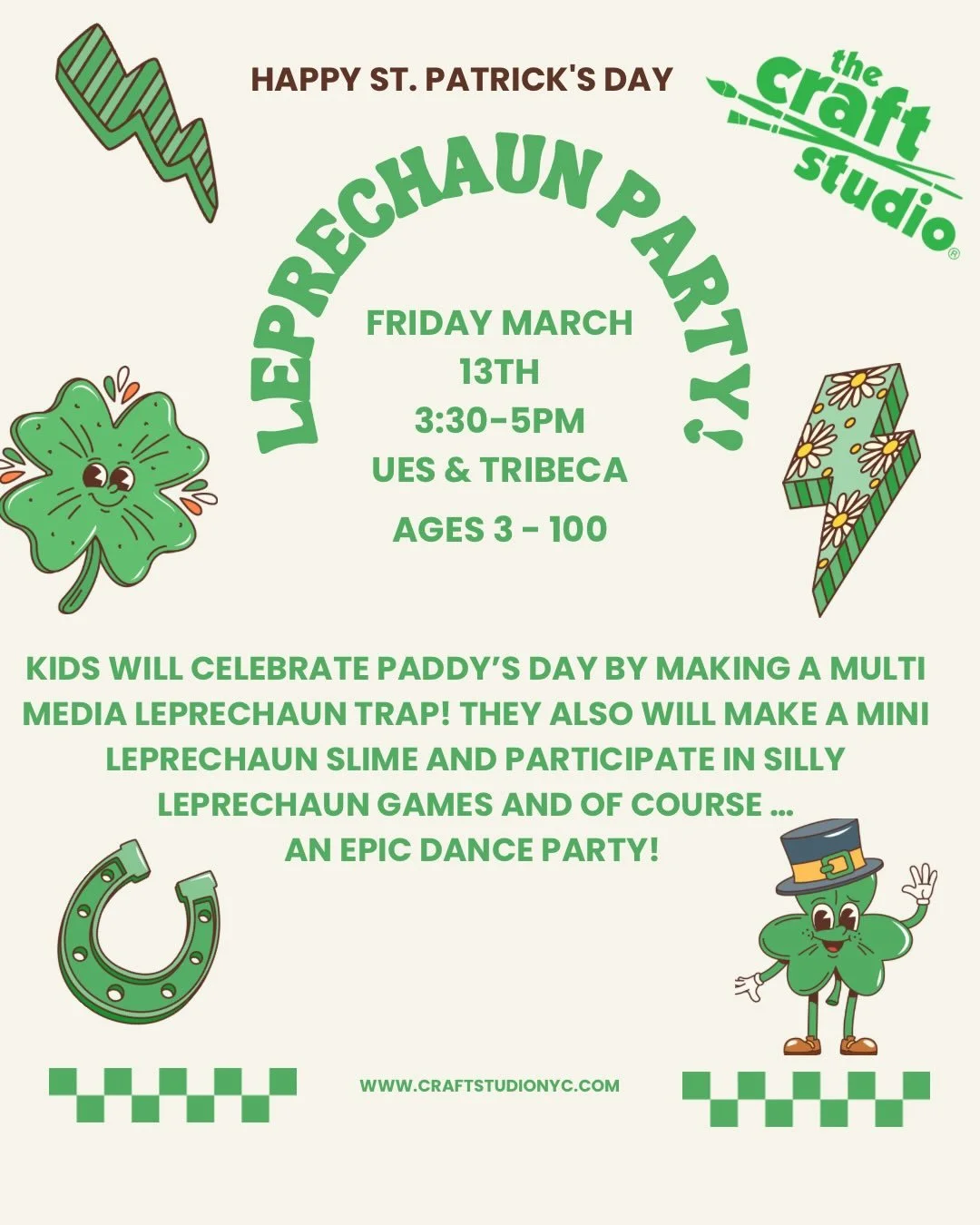 It&rsquo;s your lucky day&hellip;you can sign up for all of these awesome Paddy&rsquo;s Day workshops now!  From toddlers to tweens there is some Irish fun for everyone ☘️❤️🖌️🎨🎉! Link in bio to register under events!
.
.
.
#stpatricksday #family #