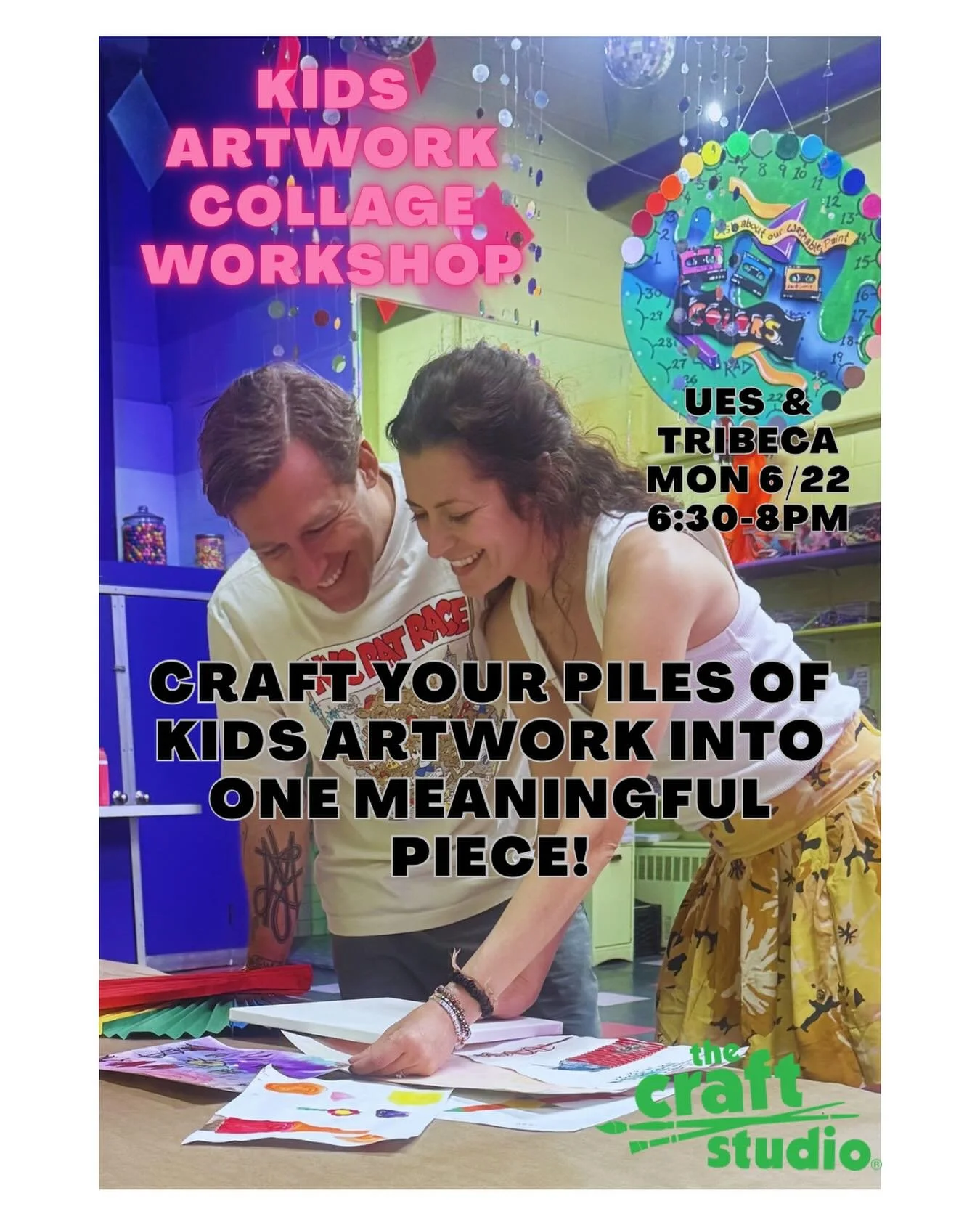 Craft your piles of kids artwork into one meaningful piece!
We&rsquo;ve all got pile and piles of artwork coming home.  Come sip, collage, and craft a one of a kind memorable 16 x 16 canvas using bits and pieces of your kids art. 
It is hard to throw