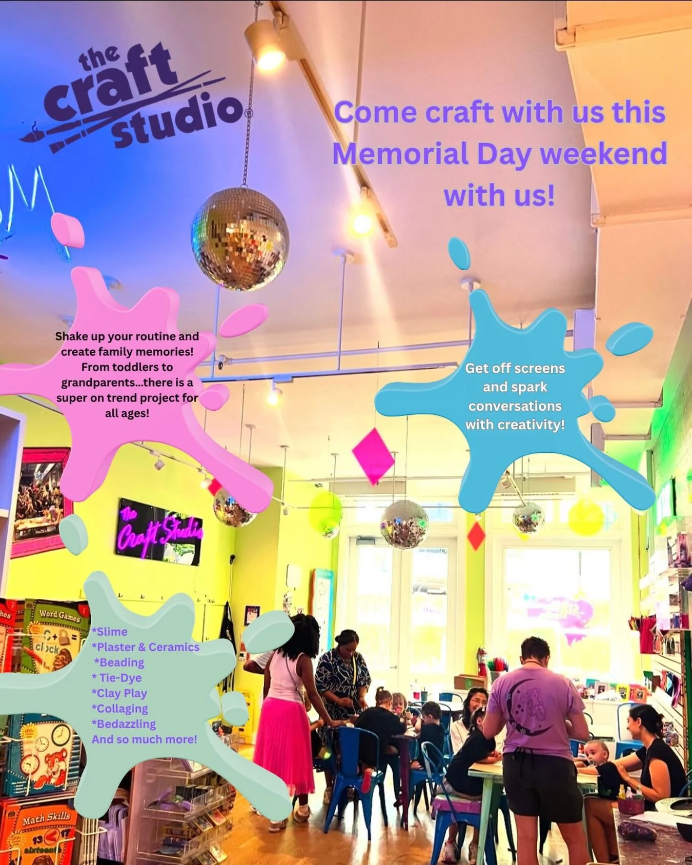 Kick off summer getting creative with us!
Memorial Day weekend hours:
UES: Saturday &amp; Sunday 10-6, Monday 11-4!
Tribeca: Saturday &amp; Sunday 10-6, Monday closed.
Pssttt: Comment on this post and then DM us for a special VIP perk when you come a