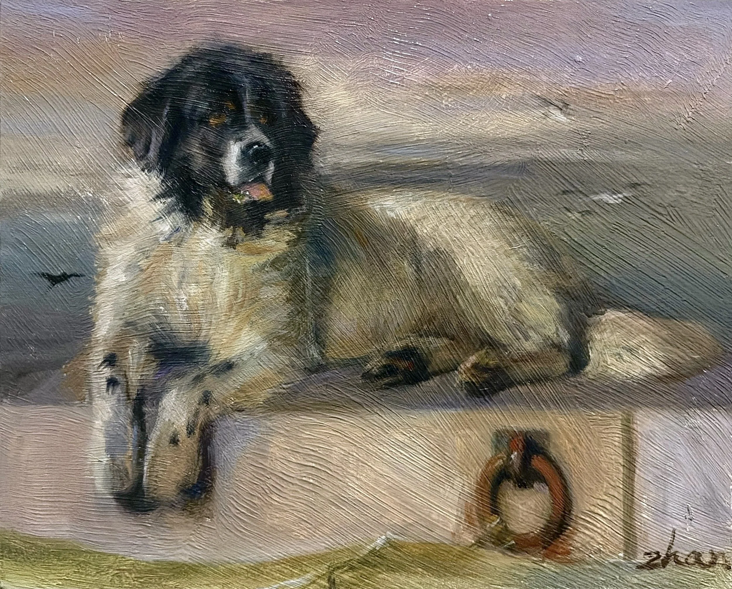 Master copy of Edwin Landseer’s “A Distinguished Member of the Humane Society”, oil on panel, 8 x 10”, 2026.