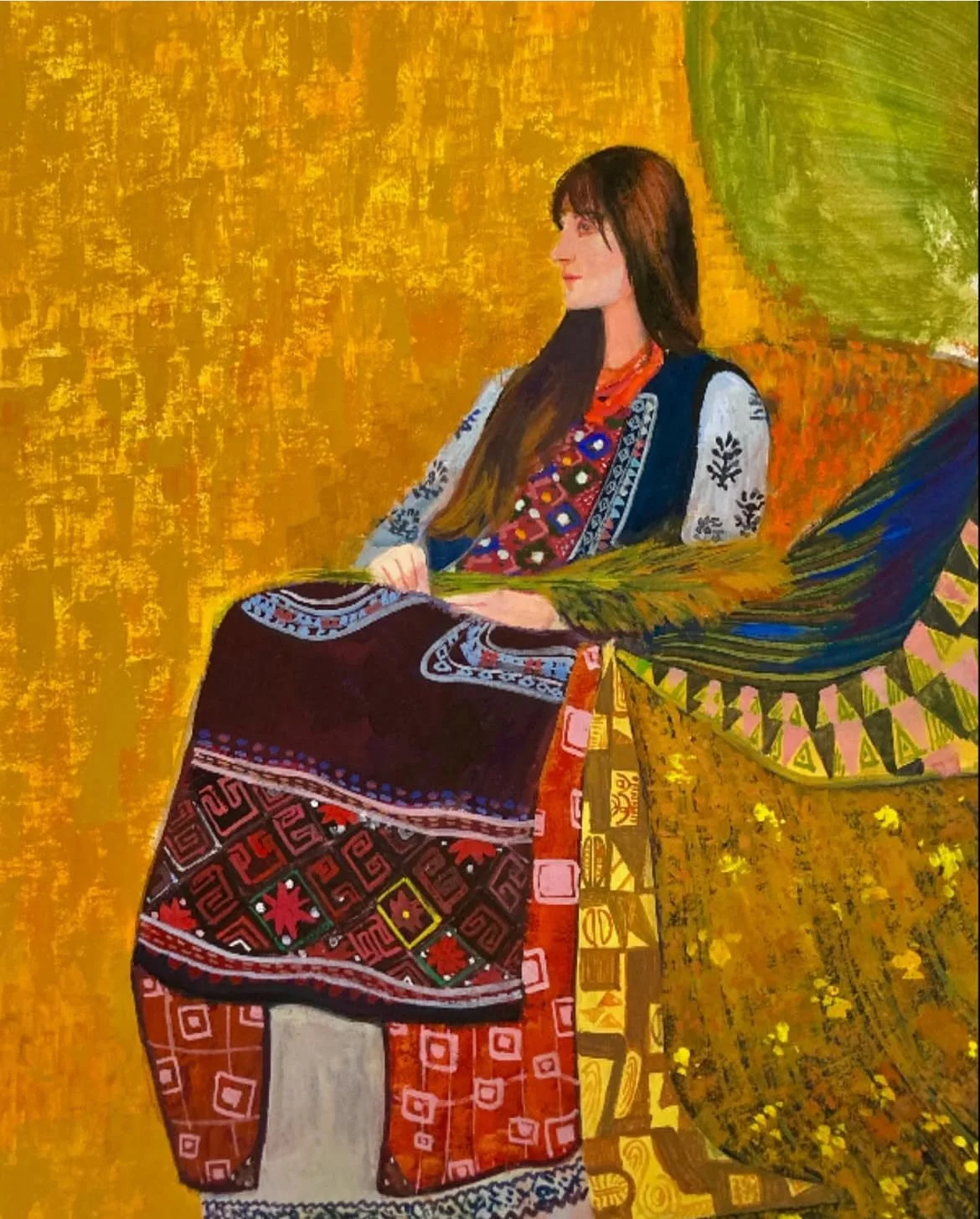 “Ceres’ Blessing”, gouache and acrylic on paper, 14 x 10”, 2024.