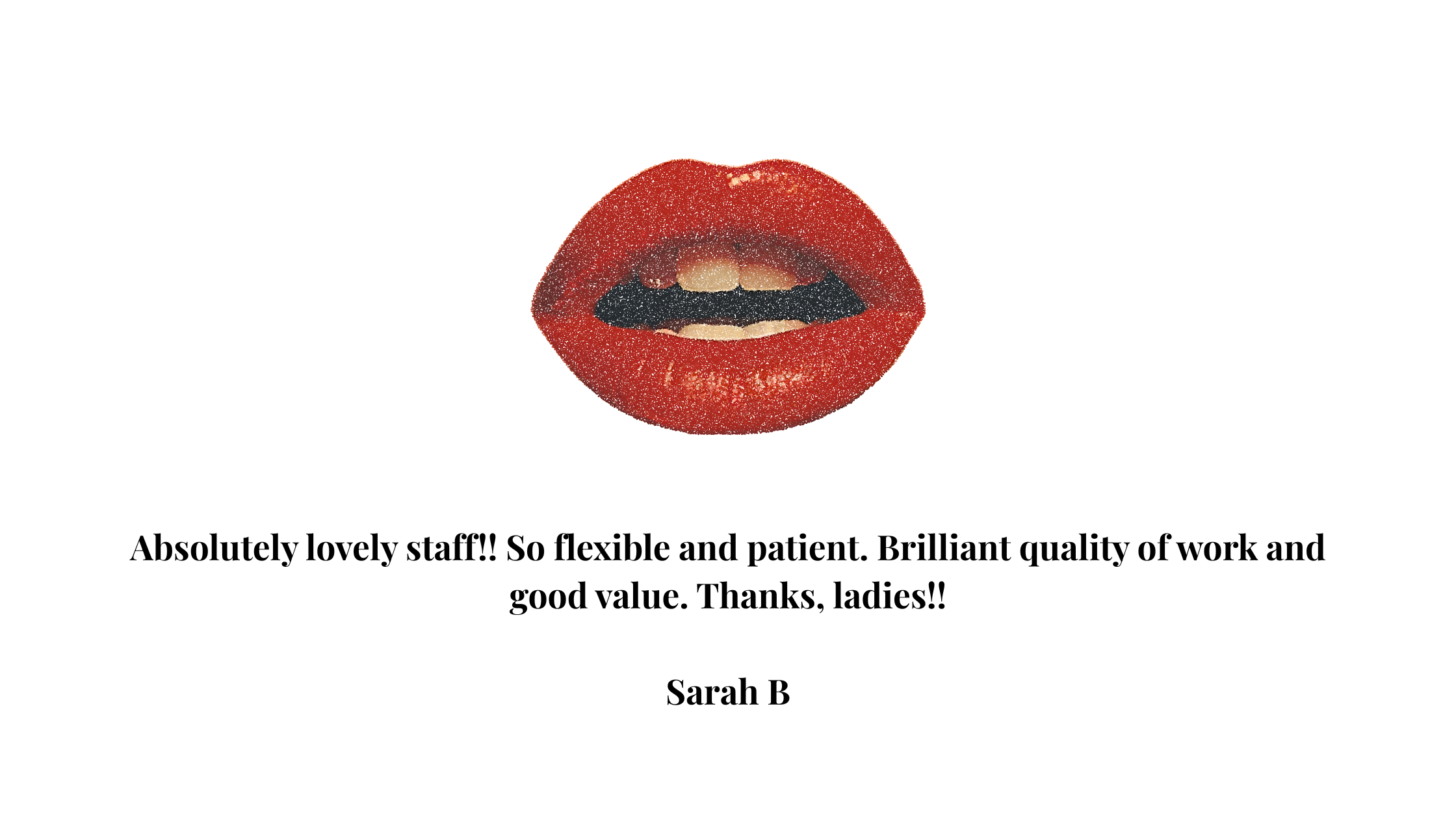 Close-up of red lips slightly parted, revealing teeth and a tongue, with a dark background.