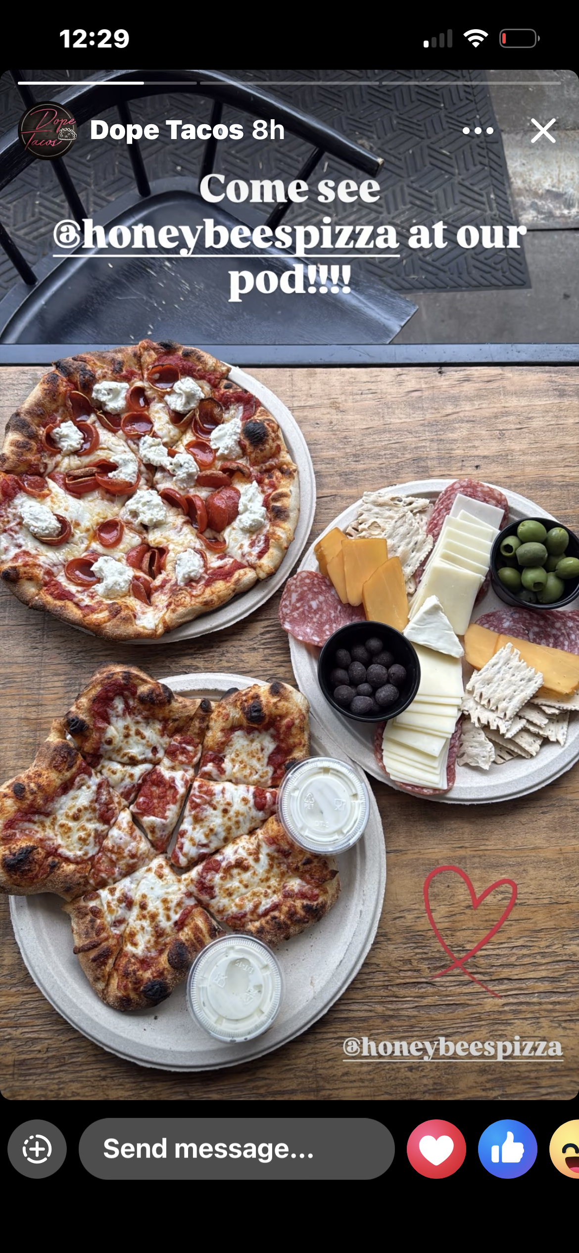 2 pizzas and charcuterie plate