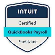 Badge for QuickBooks Payroll certification, featuring the INTUIT logo at the top.