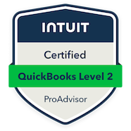Intuit Certified QuickBooks Level 2 badge with green ribbon