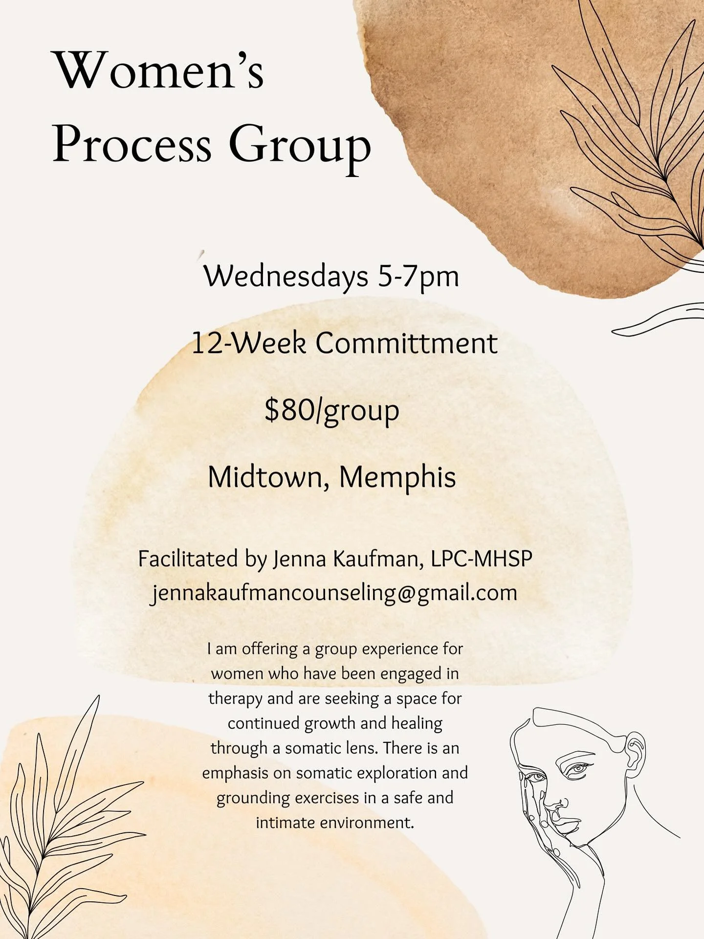 Hello and happy summer! 

I&rsquo;ll be starting another round of the Women&rsquo;s Process Group end of July! 

I have space for about 4-5 more women to join. 

If you&rsquo;re looking for a group space to be in, let me know and we can talk more. 🙏
