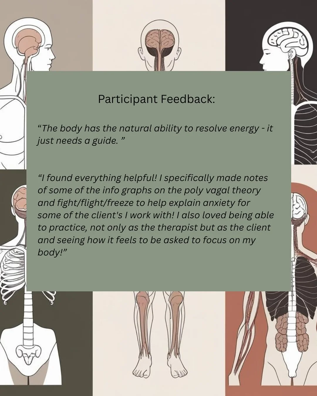 Part 2 is in 2 weeks! 

You do not need to have attended part 1 to attend this training. I will give an overview of part 1, and we will be learning new skills that you&rsquo;ll be able to try and apply. 

Somatic interventions bridge the mind-body. I