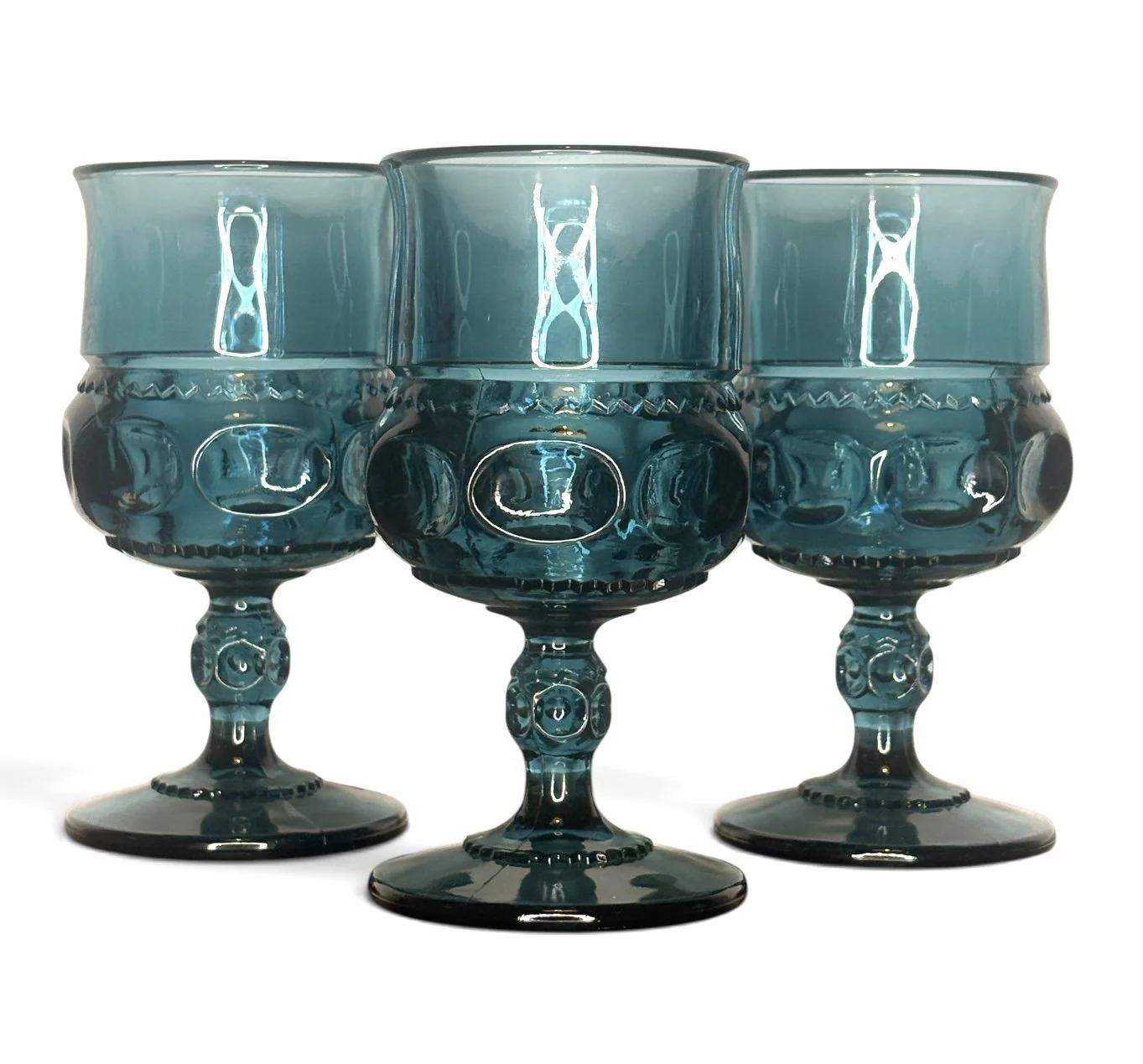 Indiana Glass King's Crown Glasses (Teal Blue)