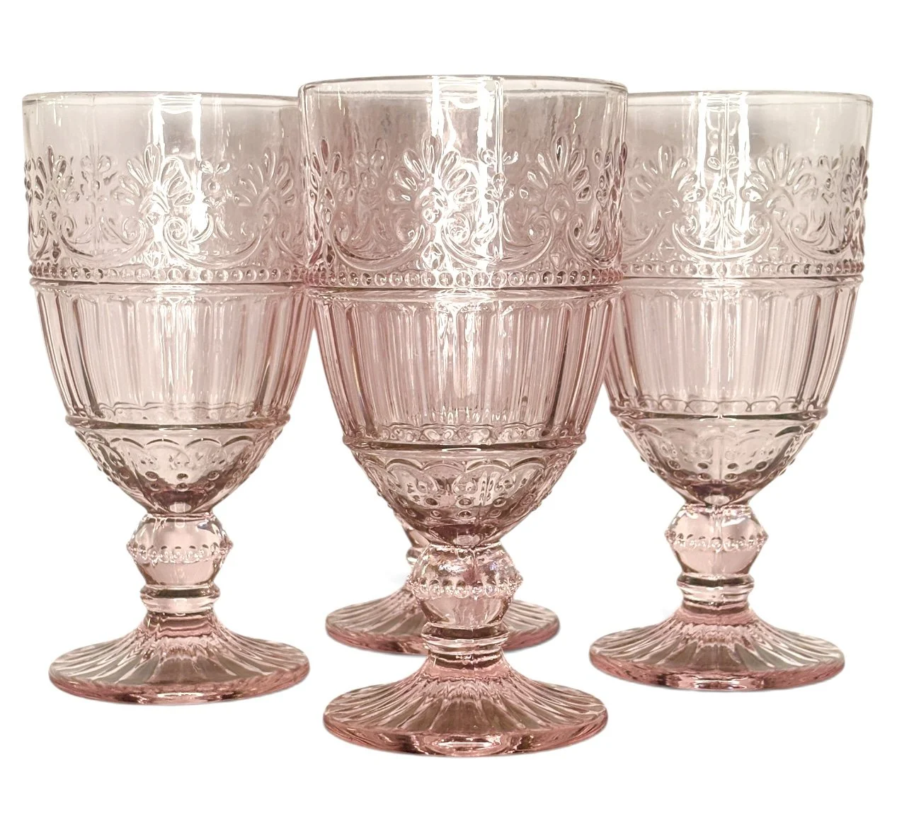 Embossed Vintage-Style Pink Goblets