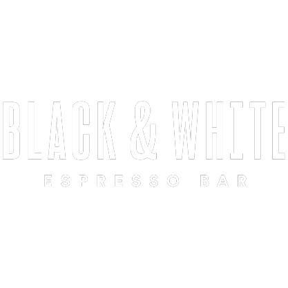Black background with white text reading 'Black & White Espresso Bar'