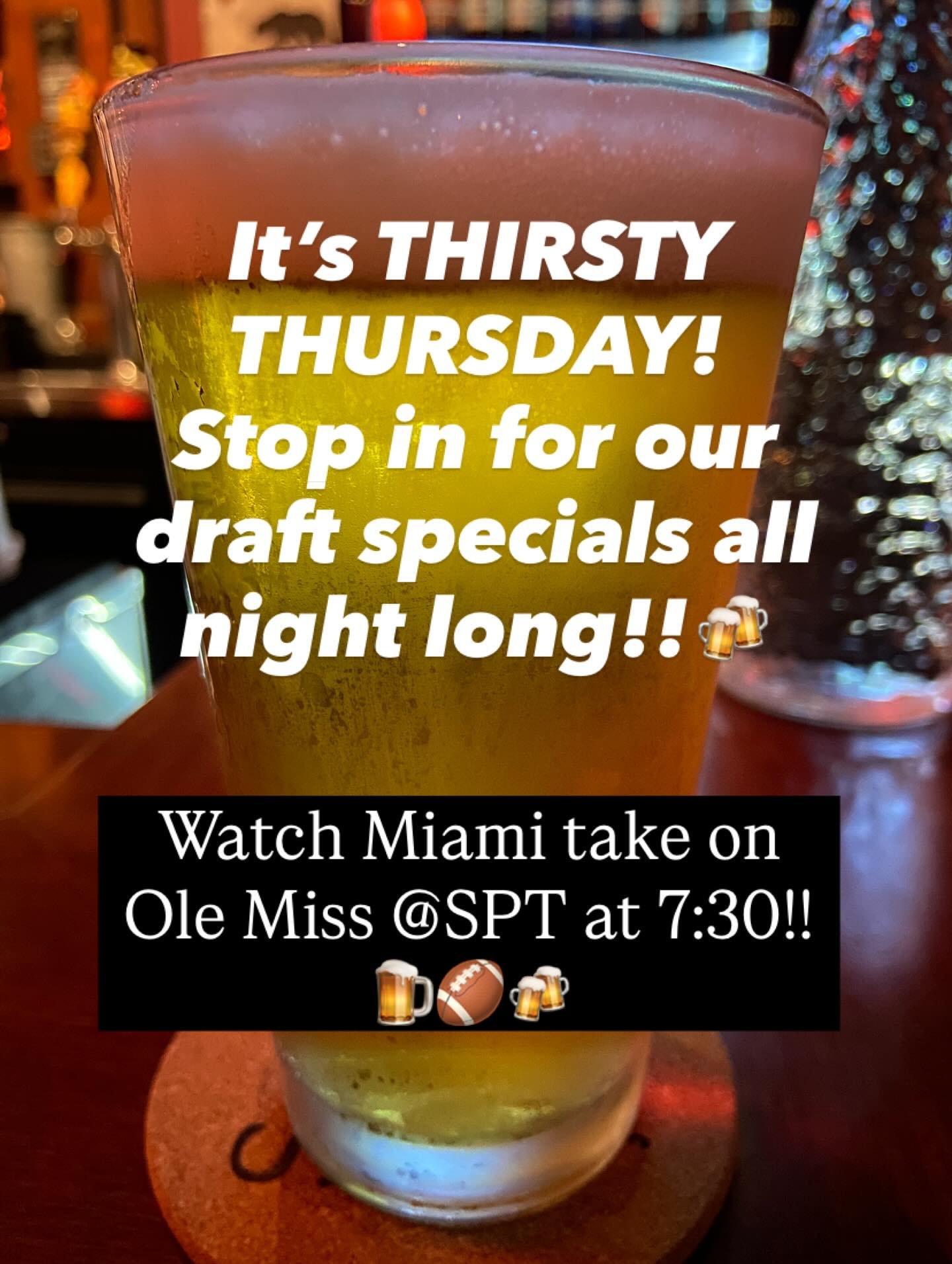 It&rsquo;s thirsty THURSDAY💥Stop in for our draft specials all night long!!🍻🍺We also have delicious cocktails 🍹along with martinis🍸wine🍷and of course BOURBON 🥃 Kurt is in #greenohio and Kaci is in #akronohio  They are looking forward to seeing