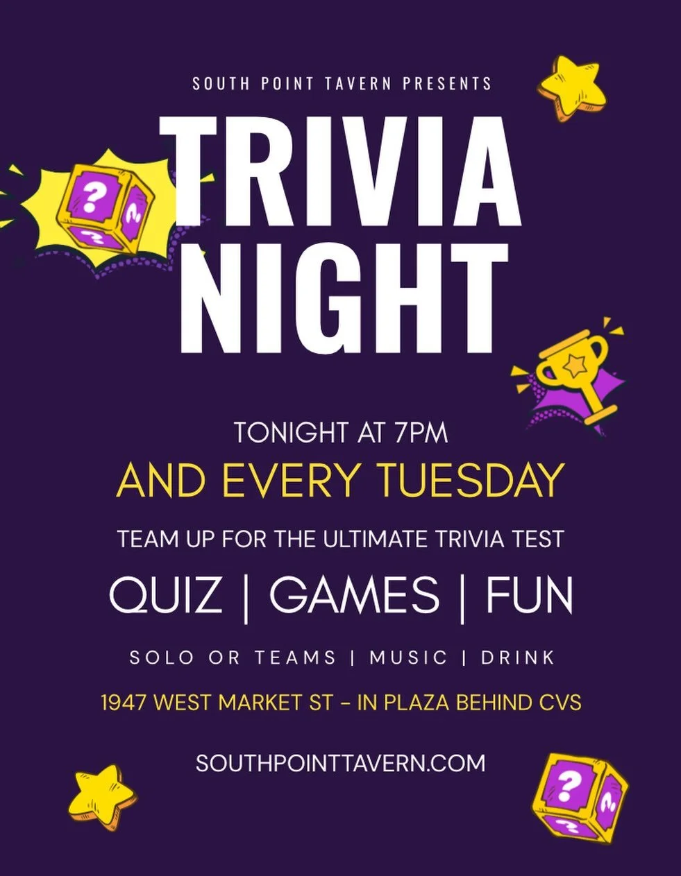 Get out &amp; have some fun tonight!!💥Trivia Tuesday is happening at 7pm! #akronohio #triviatuesday #teams #solo #cocktails