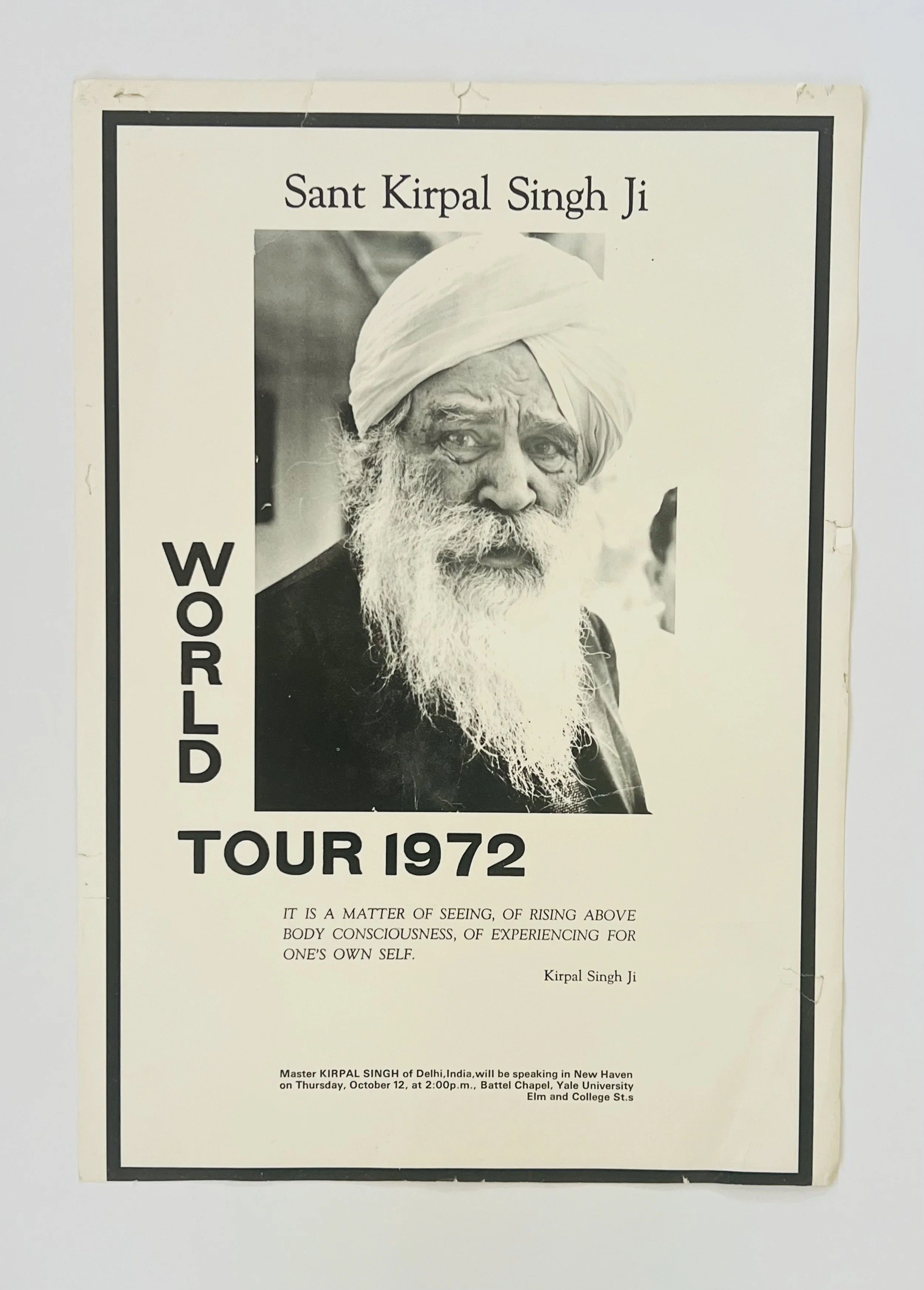 Sant Kirpal Singh. Poster for 1972 World Tour.