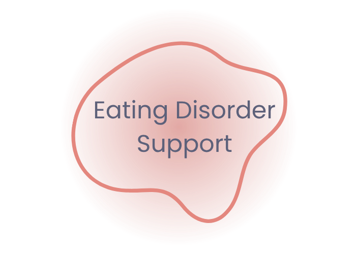 Pink circle with white lines and the text 'Eating Disorder Support' centered.