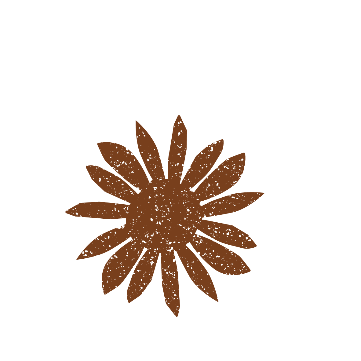 Illustration of a brown flower with 12 petals on a black background.