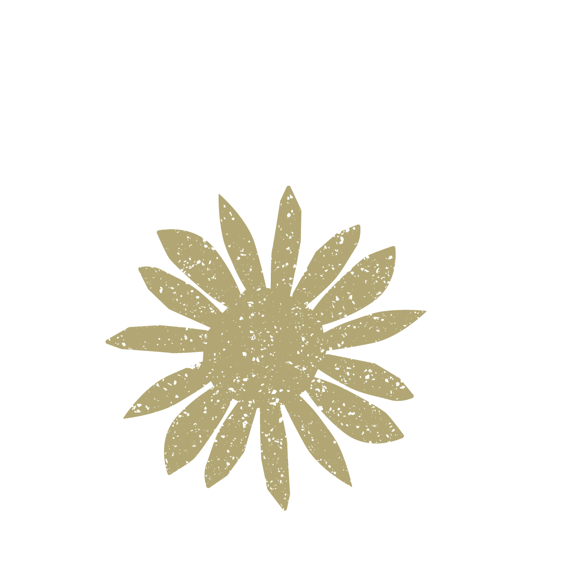 Gold distressed-d style floral graphic design on black background.