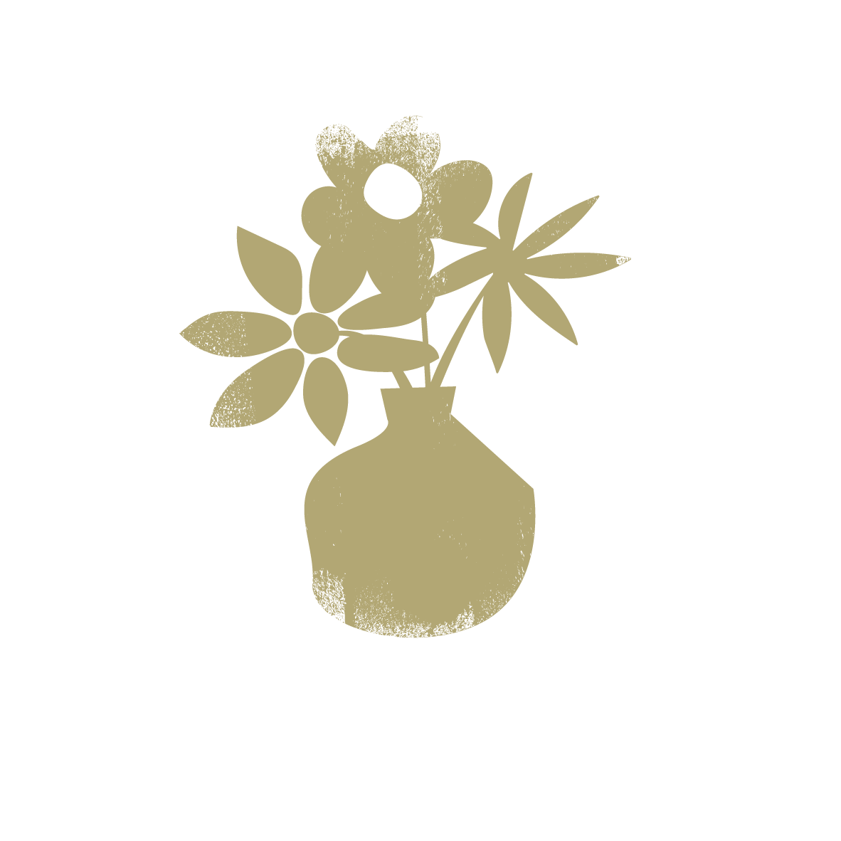 Silhouette of a vase with flowers against a black background.
